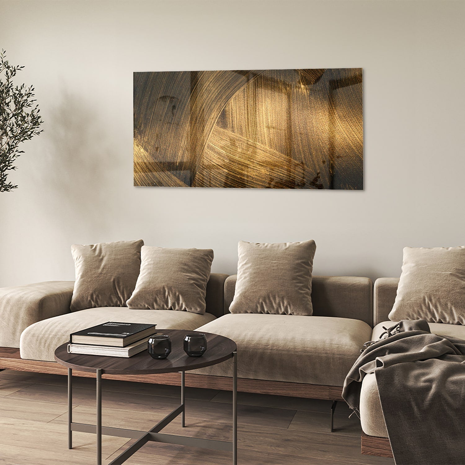 Elegantes Glasbild mit goldenem Muster – Glasbild aus Sicherheitsglas, Größe 90x60
