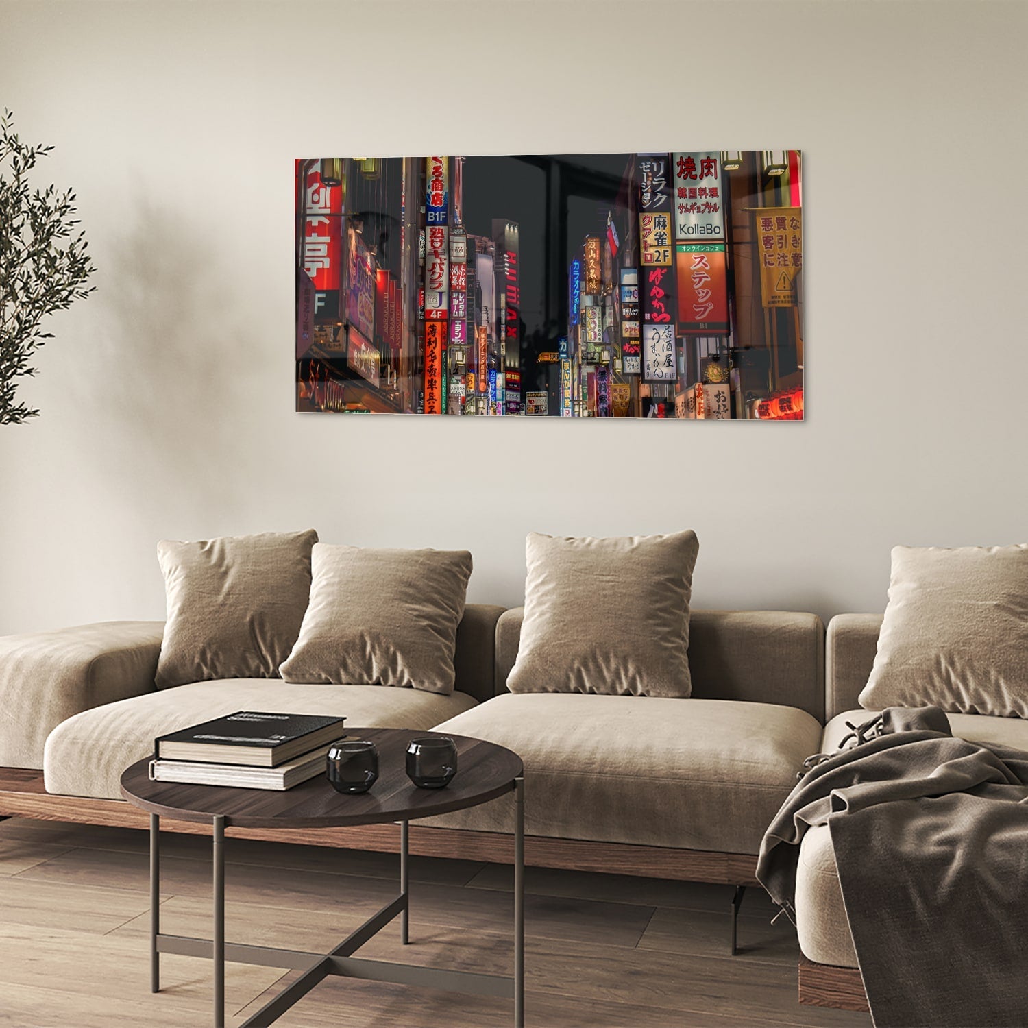 Glasbild mit urbaner Szenerie und bezaubernden Neonlichtern – Glasbild aus Sicherheitsglas, Größe 90x60