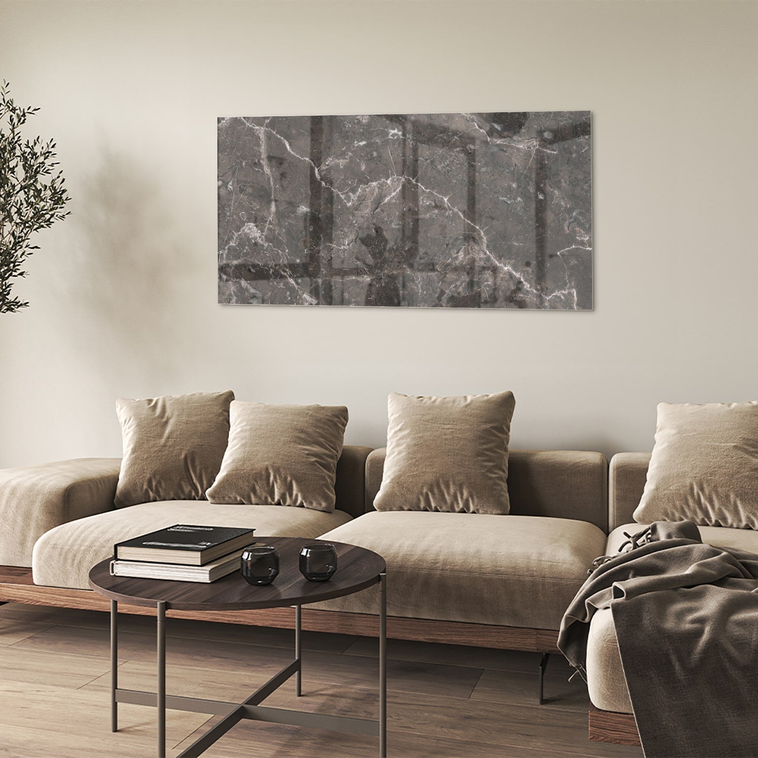 Elegantes Glasbild mit Marmordesign – Glasbild aus Sicherheitsglas, Größe 90x60