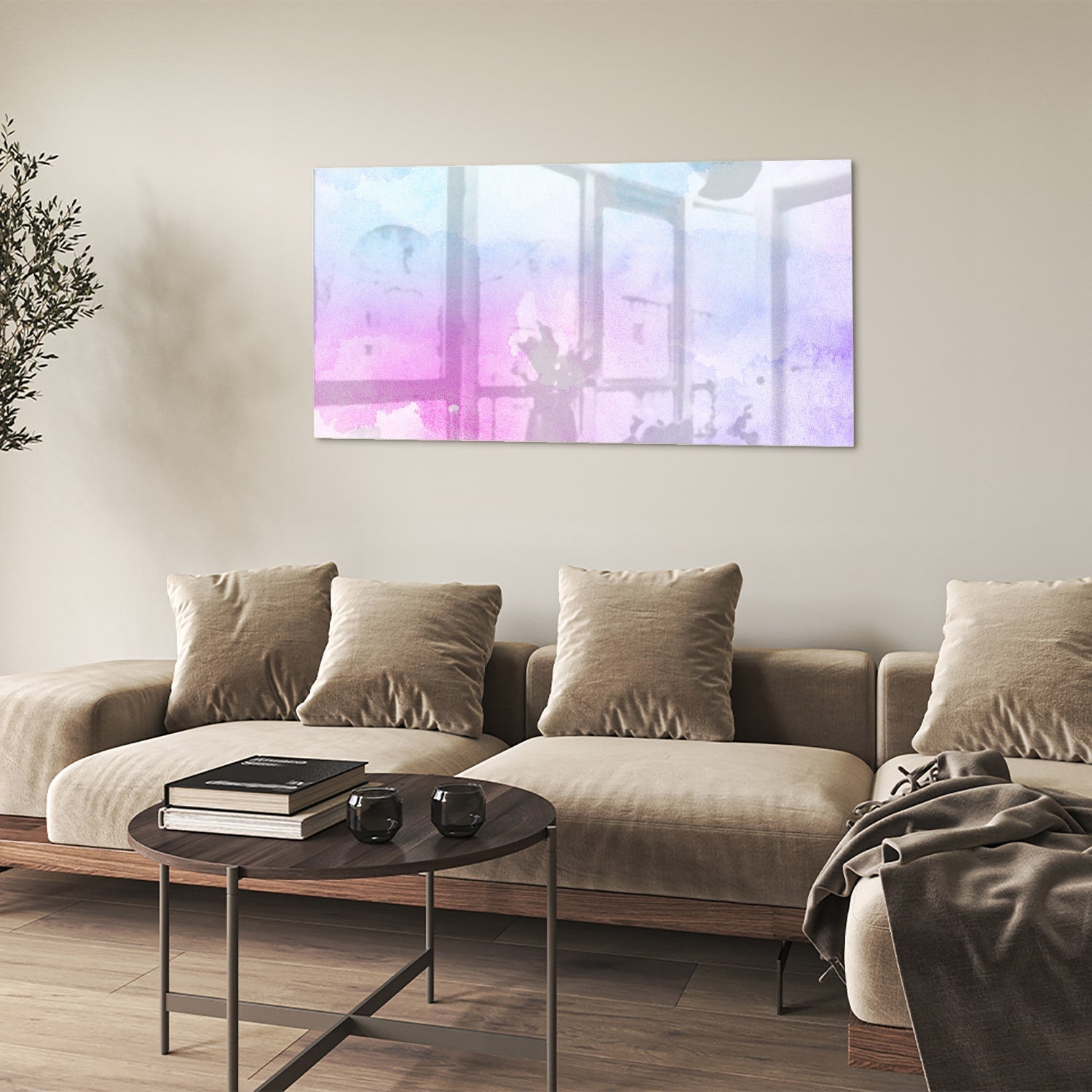 Raffiniertes Glasbild mit violetten Farbtönen – Glasbild aus Sicherheitsglas, Größe 90x60