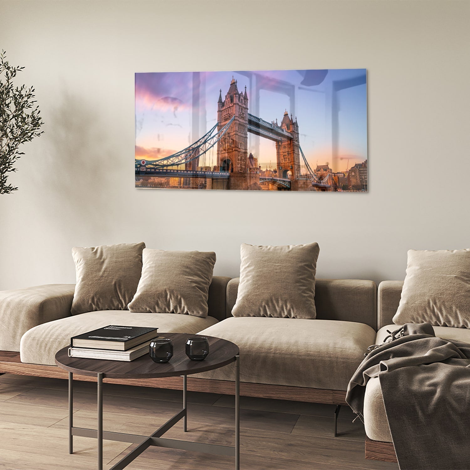 Glasbild mit der Tower Bridge in London – Glasbild aus Sicherheitsglas, Größe 90x60