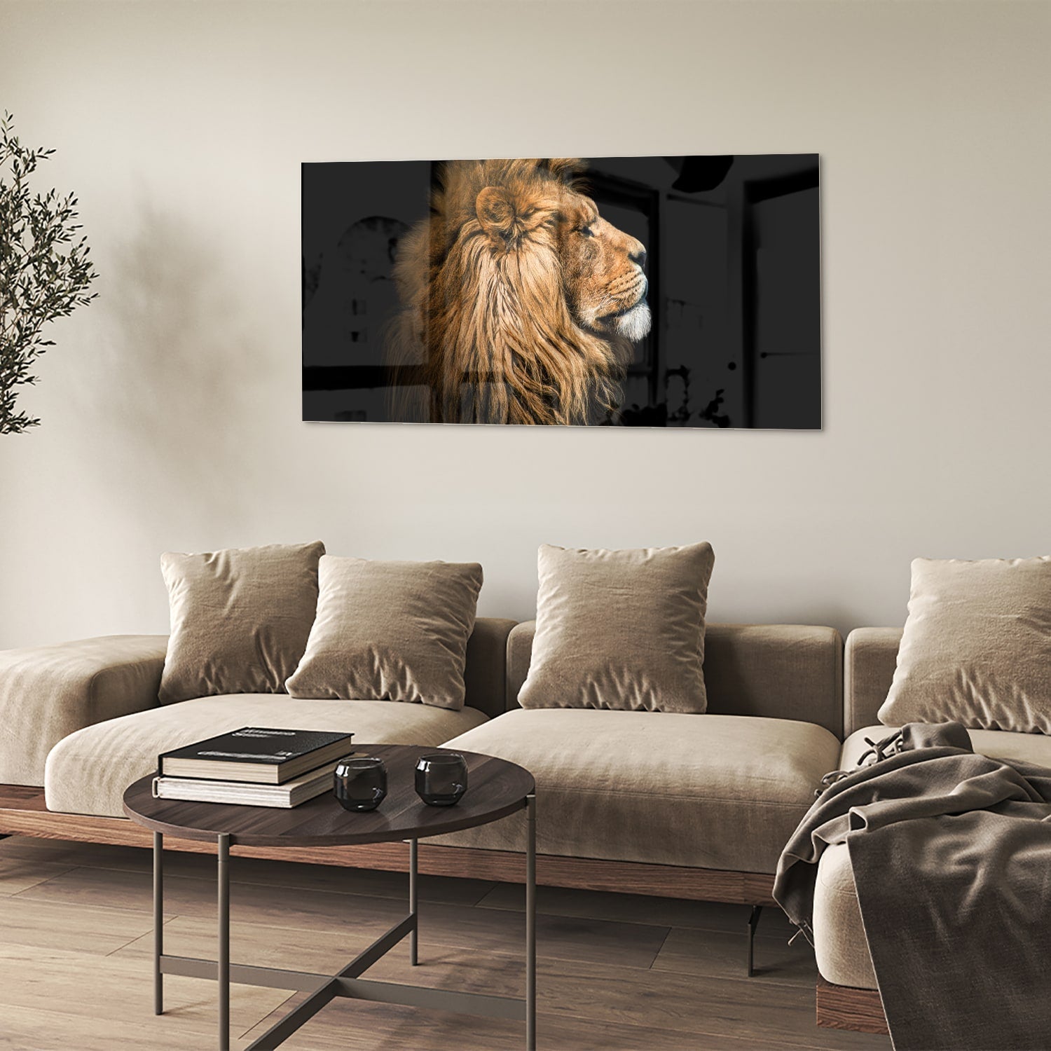 Glasbild mit majestätischem Löwen – Glasbild aus Sicherheitsglas, Größe 90x60