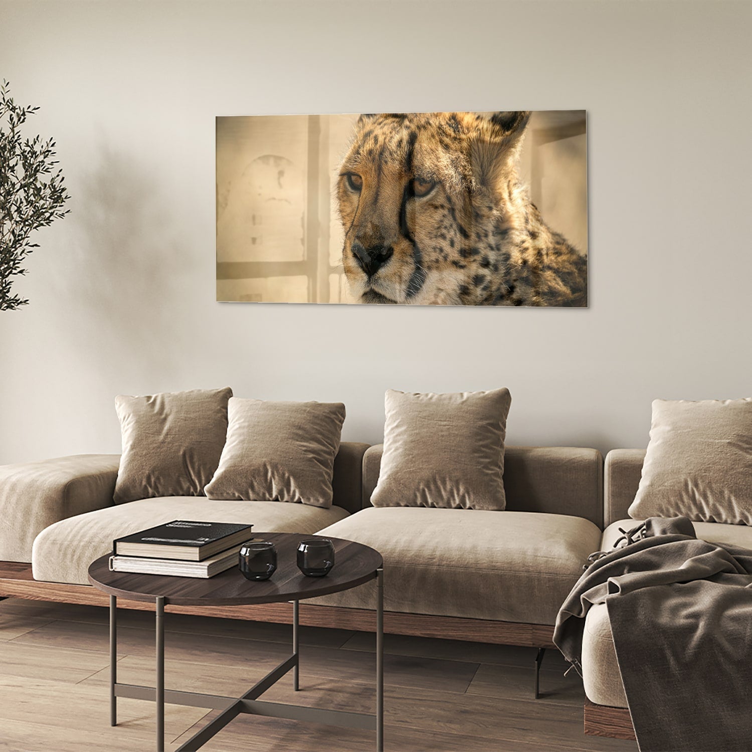 Elegantes Glasbild mit einem Leoparden – Glasbild aus Sicherheitsglas, Größe 90x60