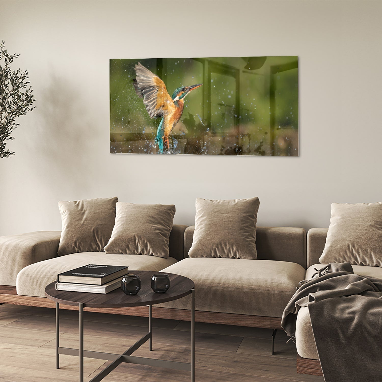 Glasbild mit einem farbenfrohen Eisvogel – Glasbild aus Sicherheitsglas, Größe 90x60