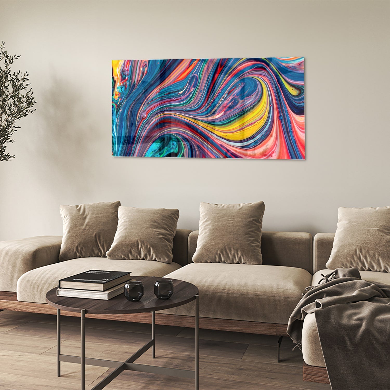 Farbenfrohes abstraktes Glasbild für ein modernes Interieur – Glasbild aus Sicherheitsglas, Größe 90x60