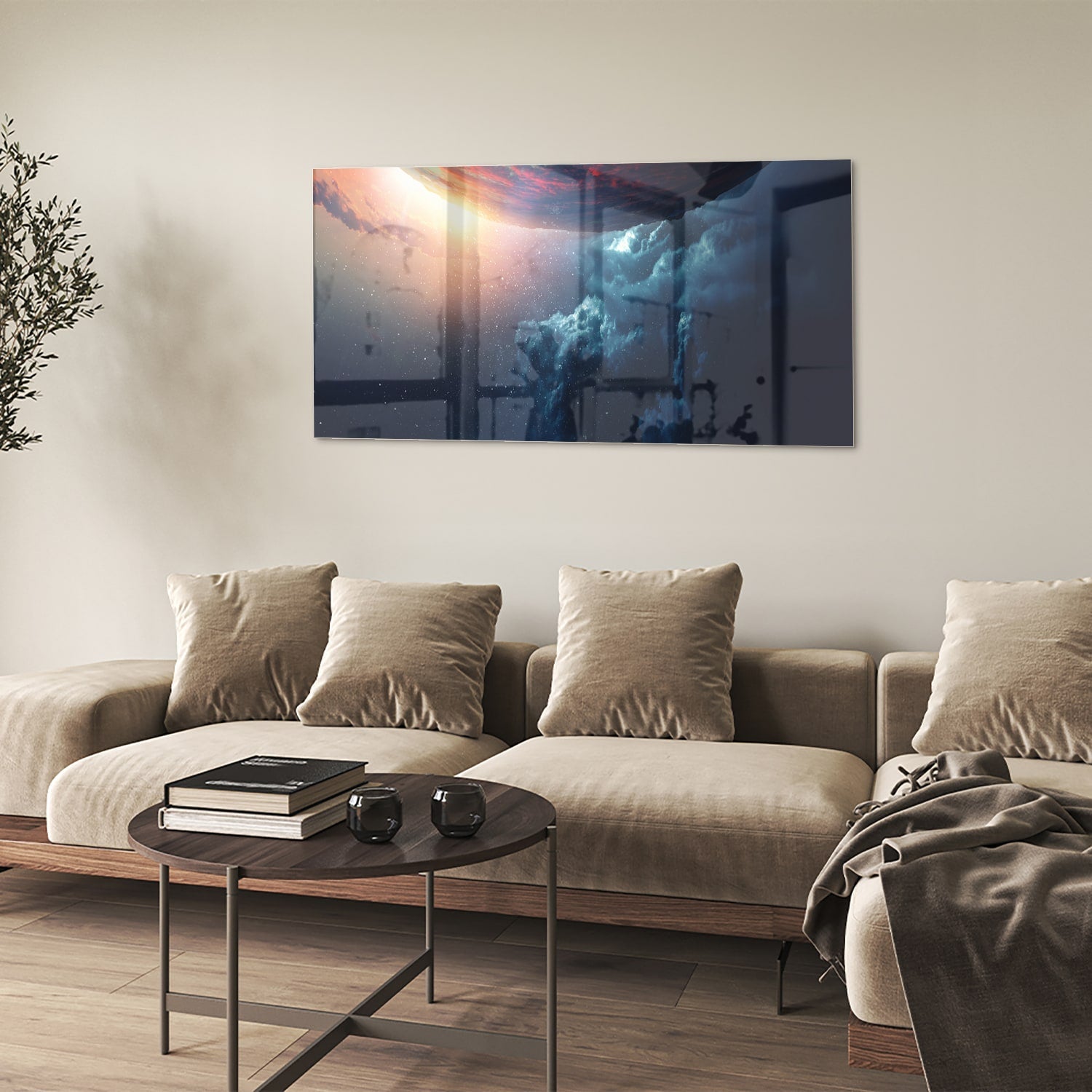 Glasbild mit kosmischem Ausblick – Glasbild aus Sicherheitsglas, Größe 90x60