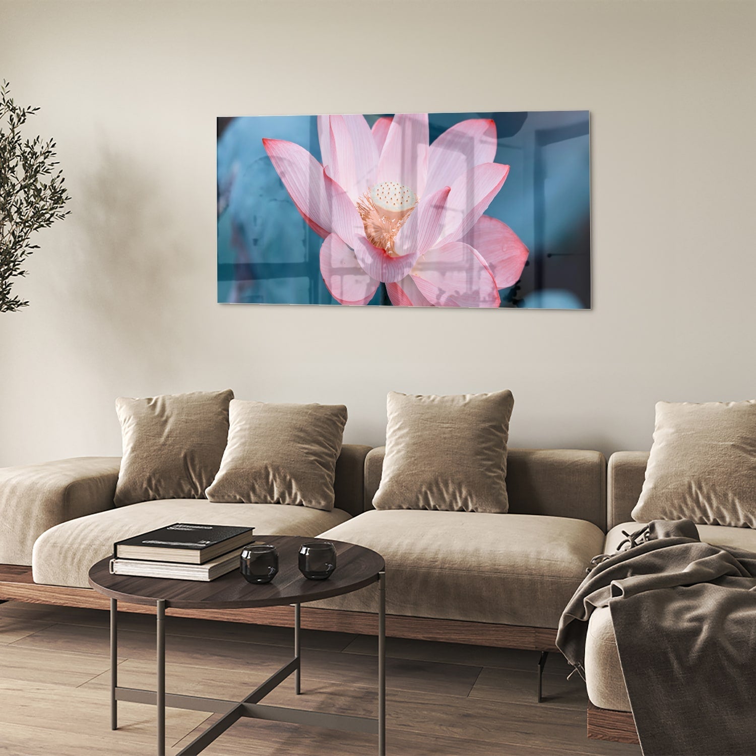 Wunderschönes Glasbild mit rosa Lotus – Glasbild aus Sicherheitsglas, Größe 90x60
