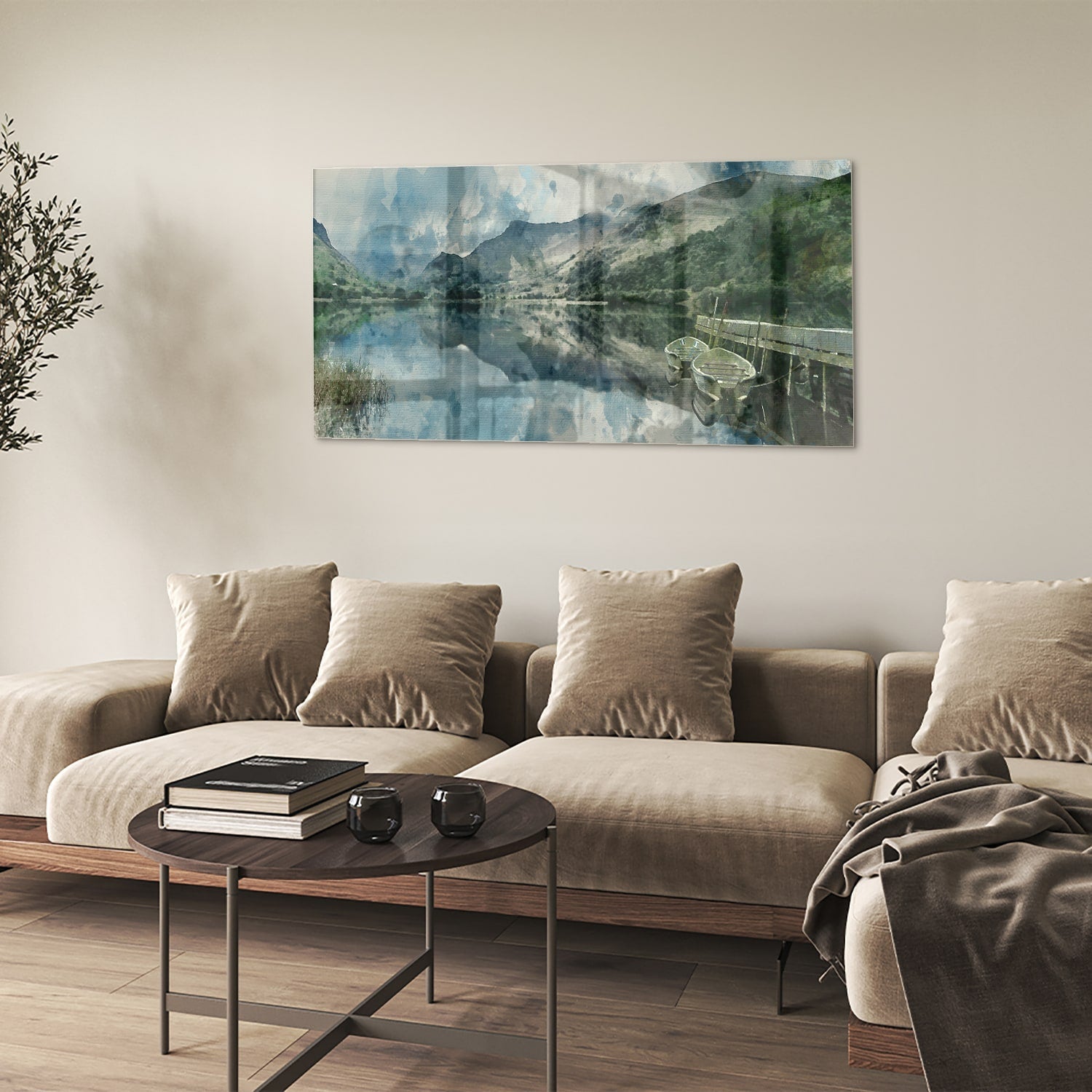 Glasbild mit einer ruhigen Landschaft – Glasbild aus Sicherheitsglas, Größe 90x60