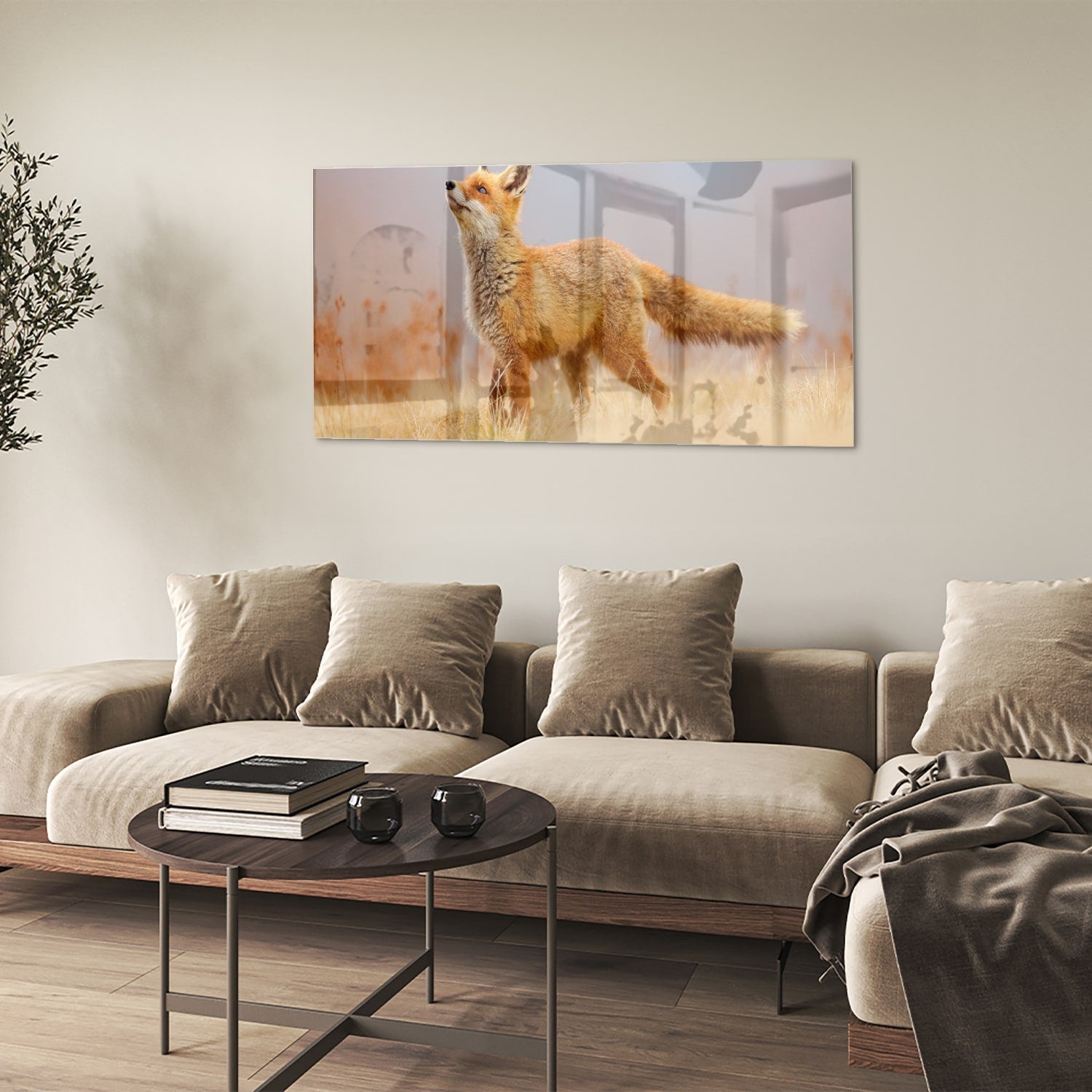 Stilvolles Glasbild mit einem Fuchs in der Natur – Glasbild aus Sicherheitsglas, Größe 90x60