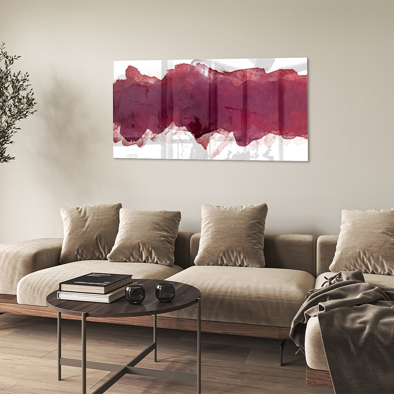 Abstraktes Glasbild in Tiefrot – Glasbild aus Sicherheitsglas, Größe 90x60