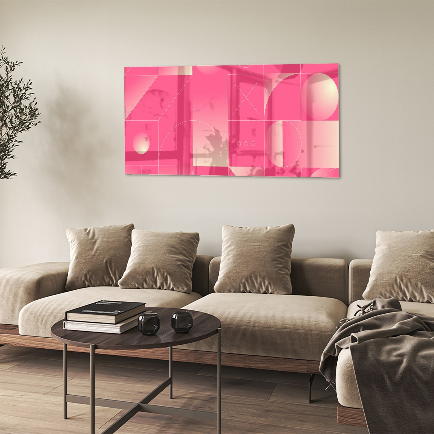 Modernes Glasbild in frischen Rosatönen – Glasbild aus Sicherheitsglas, Größe 90x60