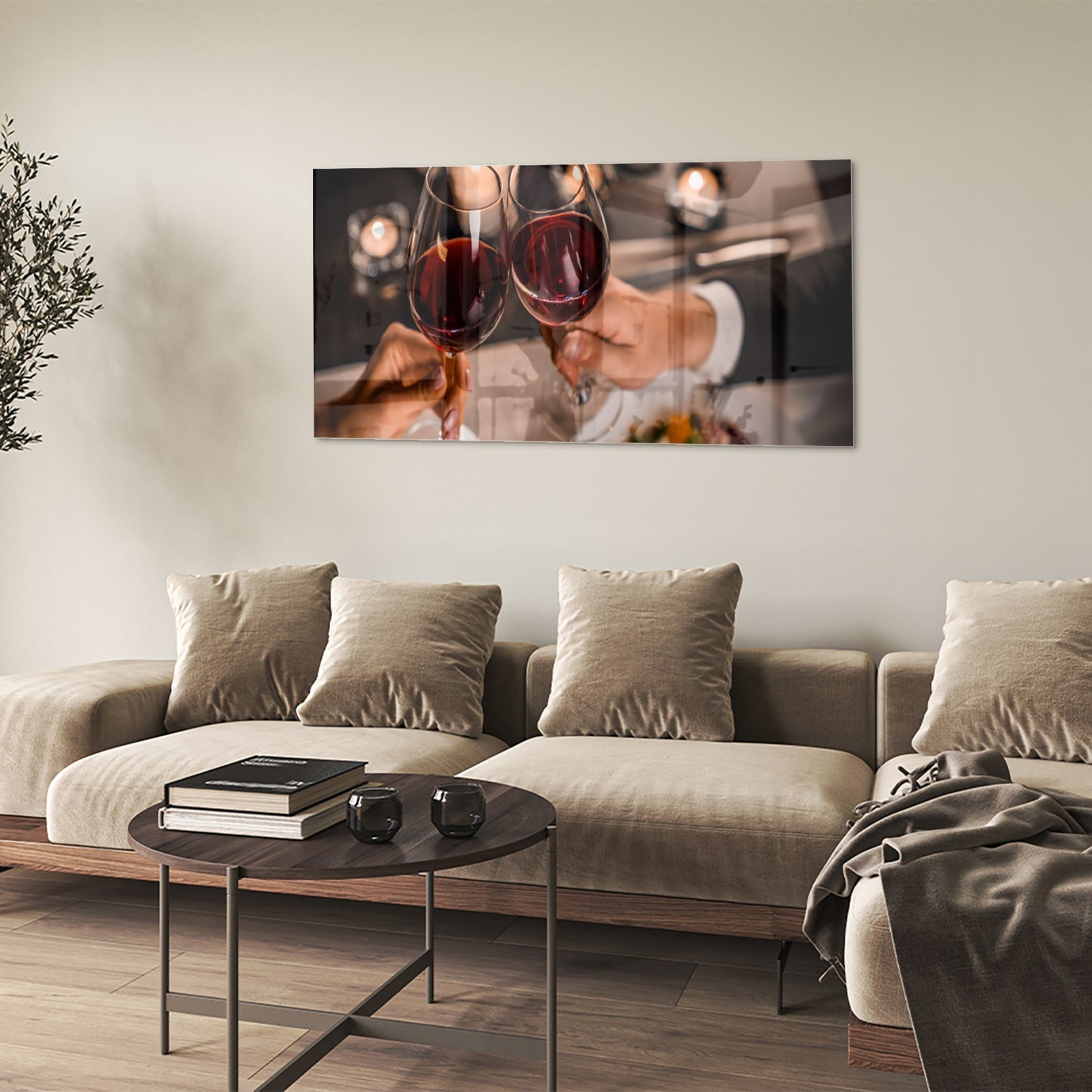 Glasbild – Prost mit einem Glas Rotwein – Glasbild aus Sicherheitsglas, Größe 90x60