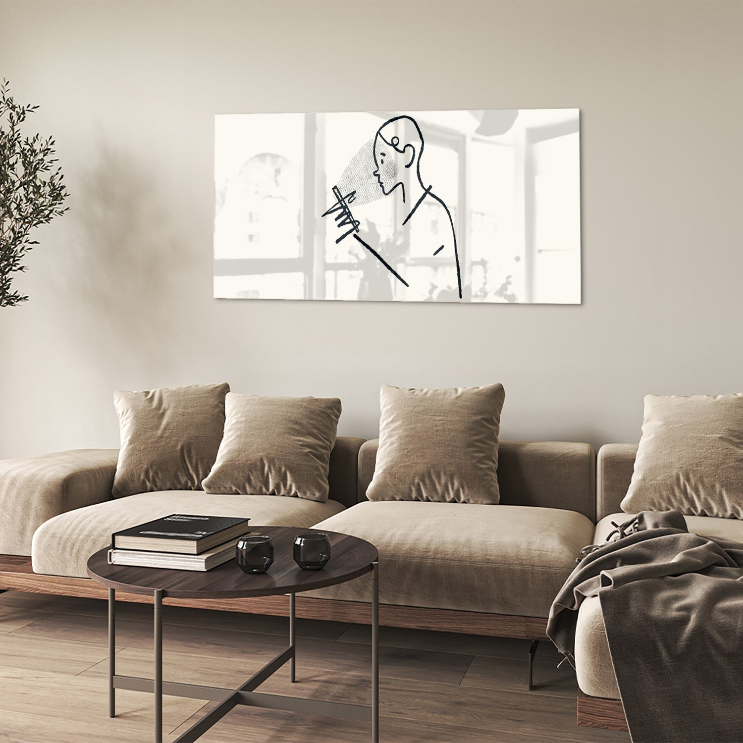 Minimalistisches Glasbild mit Linienzeichnungen – Glasbild aus Sicherheitsglas, Größe 90x60