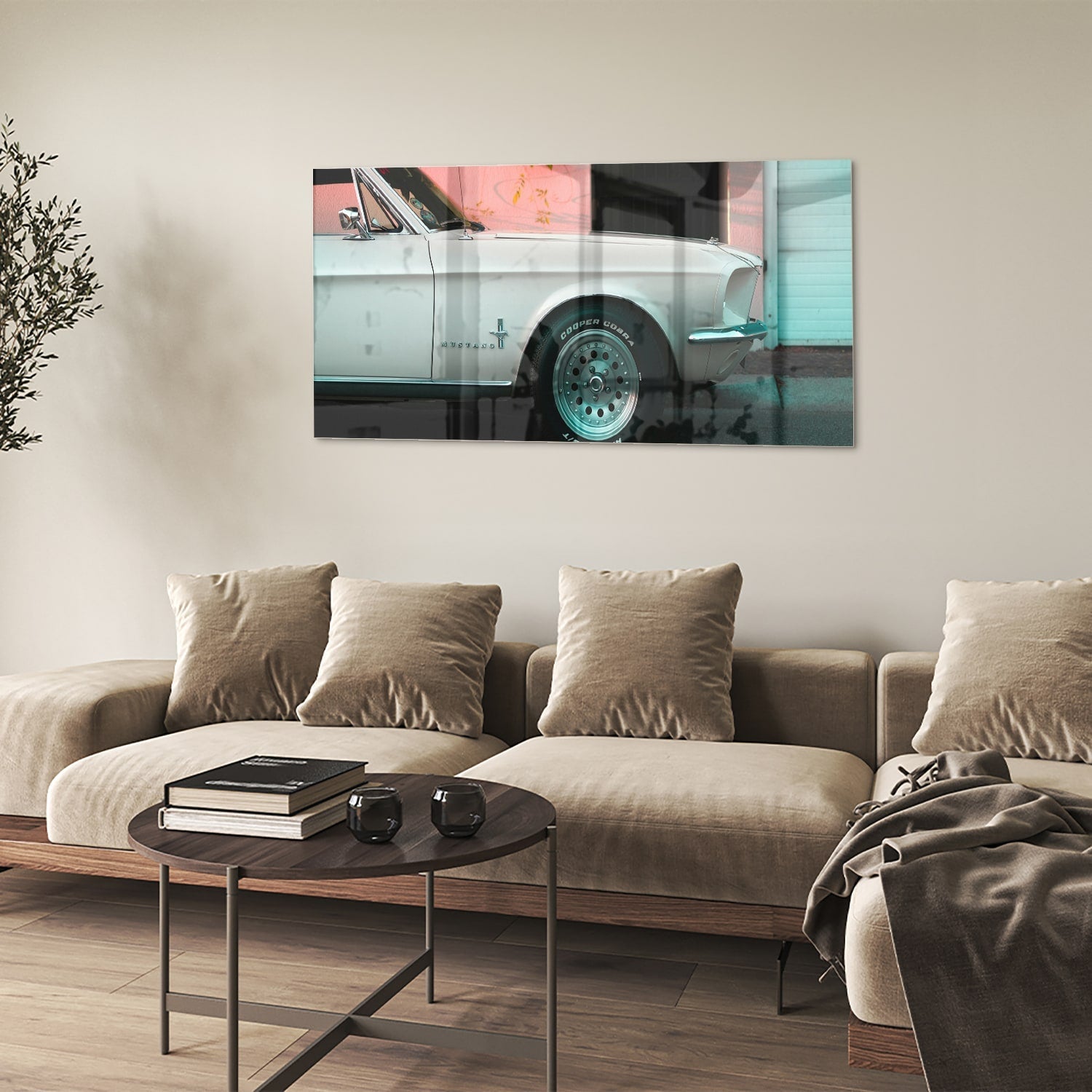 Vintage-Auto-Glasbild für luxuriöse Innenräume – Glasbild aus Sicherheitsglas, Größe 90x60
