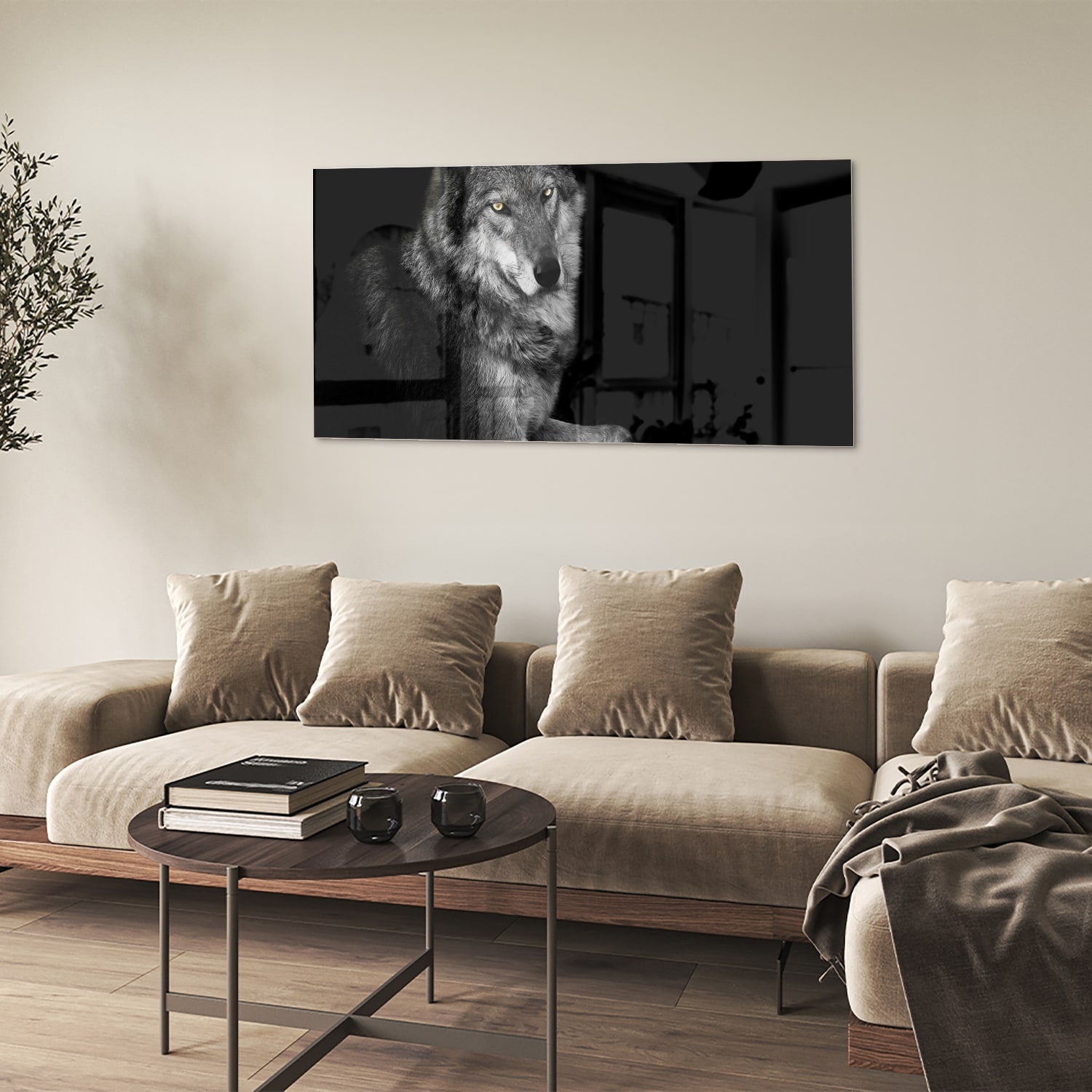 Glasbild mit einem majestätischen Wolf – Glasbild aus Sicherheitsglas, Größe 90x60