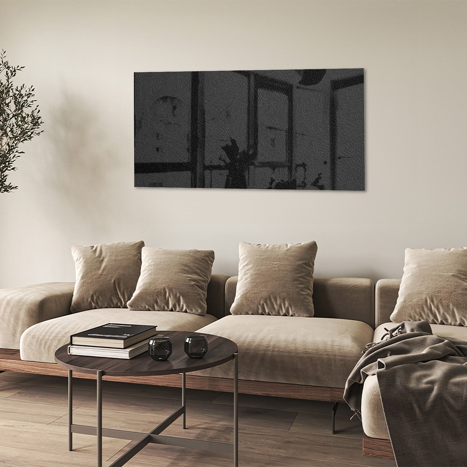 Minimalistisches Glasbild in schwarz als moderne Glas-Wanddekoration aus 4 mm Sicherheitsglas