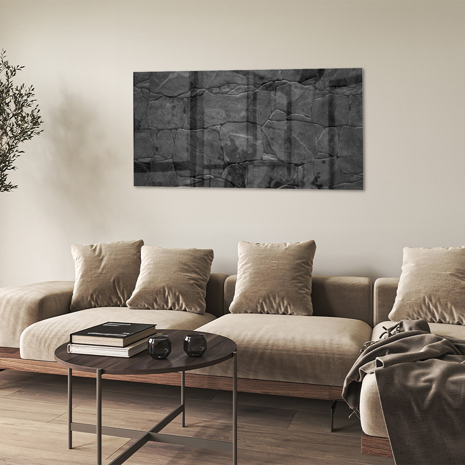 Modernes Glasbild in Schwarz und Grau – Glasbild aus Sicherheitsglas, Größe 90x60
