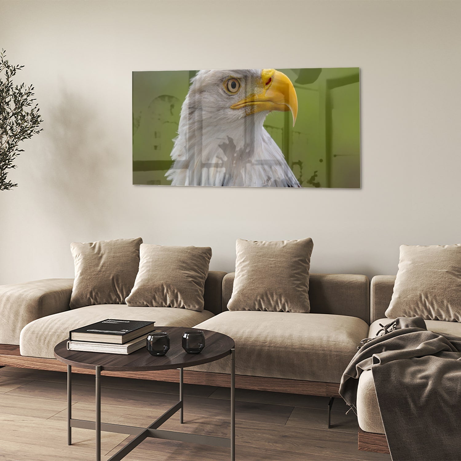 Glasbild mit majestätischem amerikanischen Weißkopfseeadler – Glasbild aus Sicherheitsglas, Größe 90x60