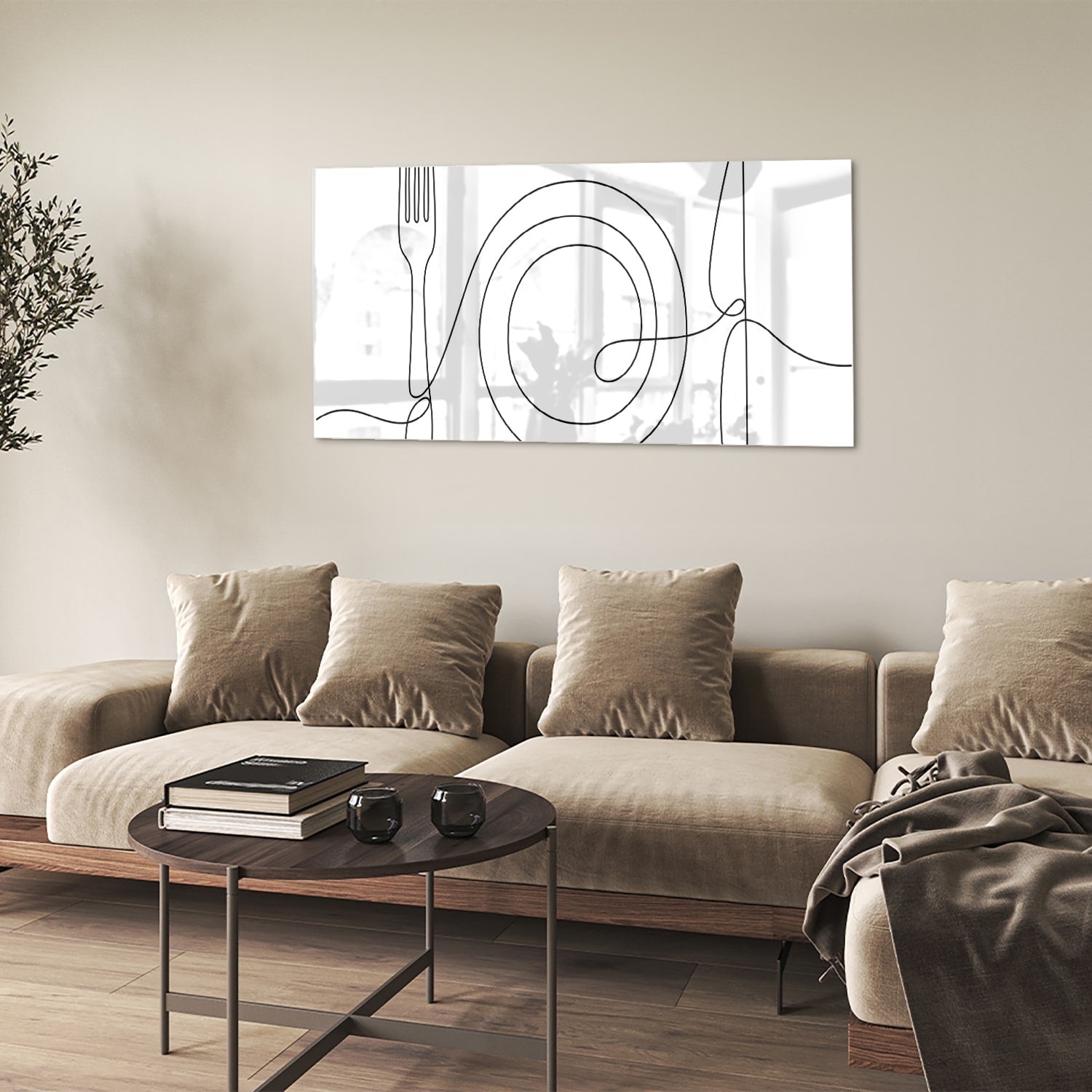 Minimalistisches Glasbild mit Besteckmotiv – Glasbild aus Sicherheitsglas, Größe 90x60