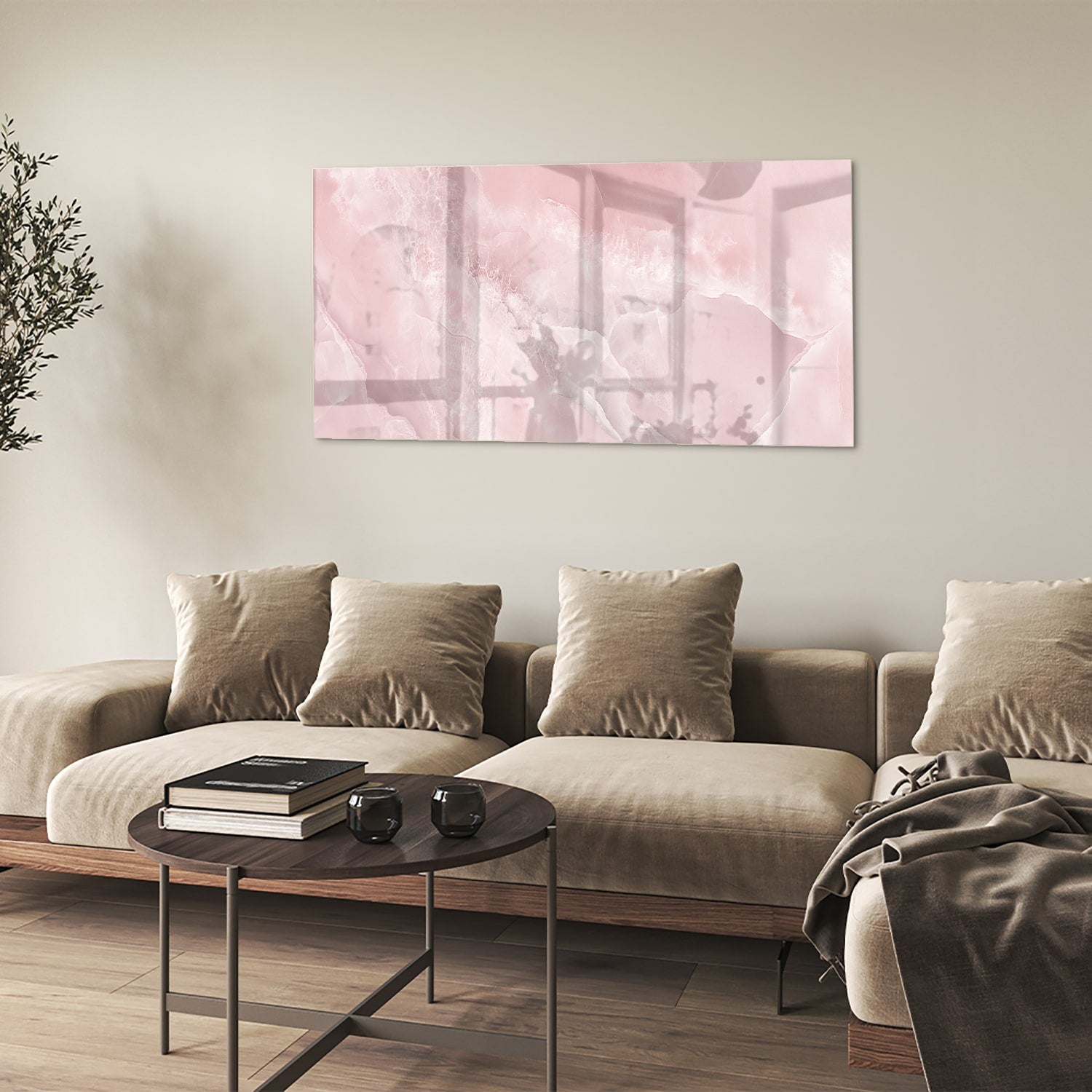 Elegantes Glasbild in sanften Rosatönen – Glasbild aus Sicherheitsglas, Größe 90x60