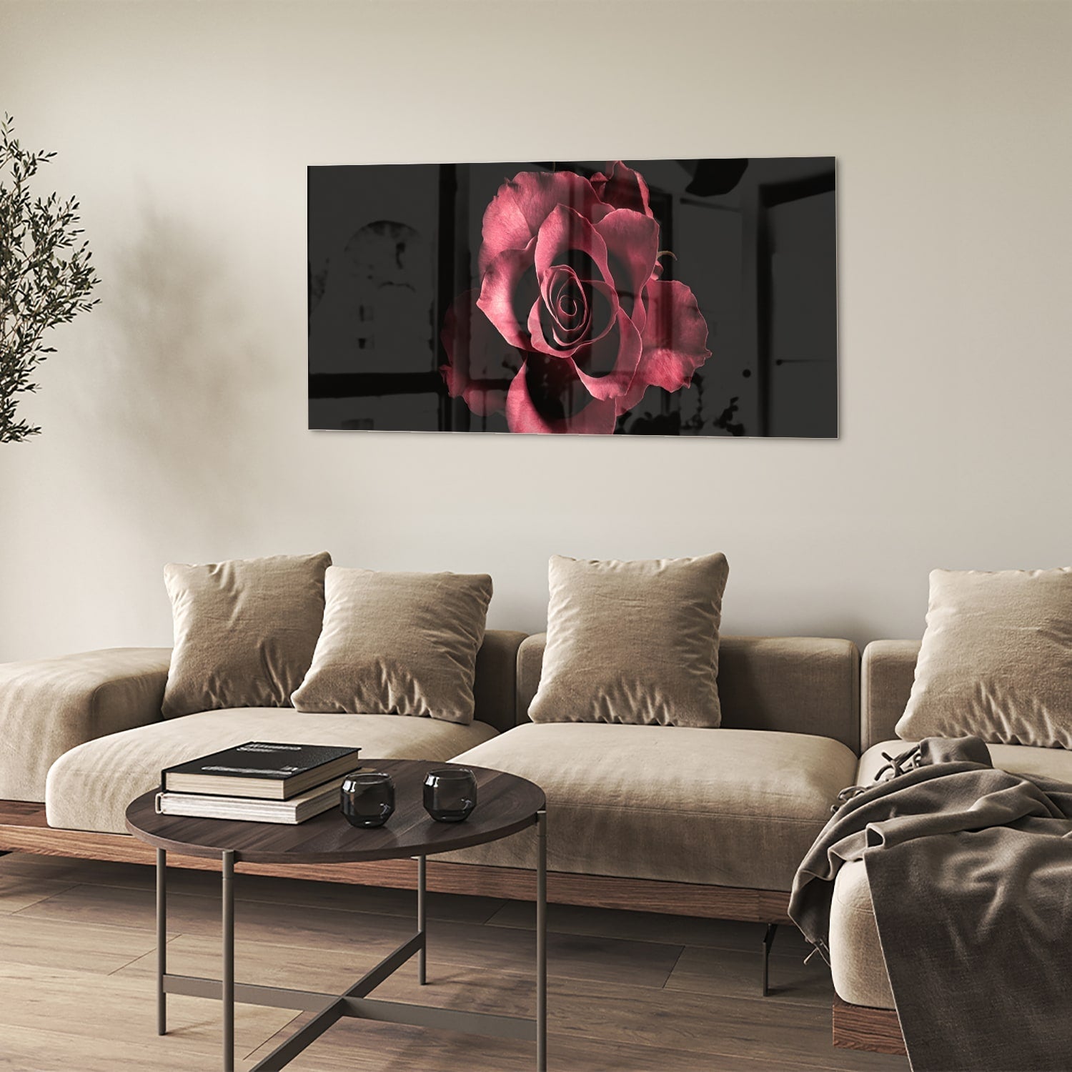 Elegantes Glasbild mit Rosen auf schwarzem Hintergrund – Glasbild aus Sicherheitsglas, Größe 90x60