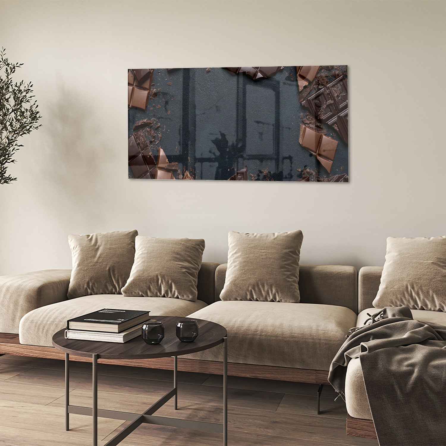 Glasbild mit chocolade thema für modernes Interieurs als moderne Glas-Wanddekoration aus 4 mm Sicherheitsglas
