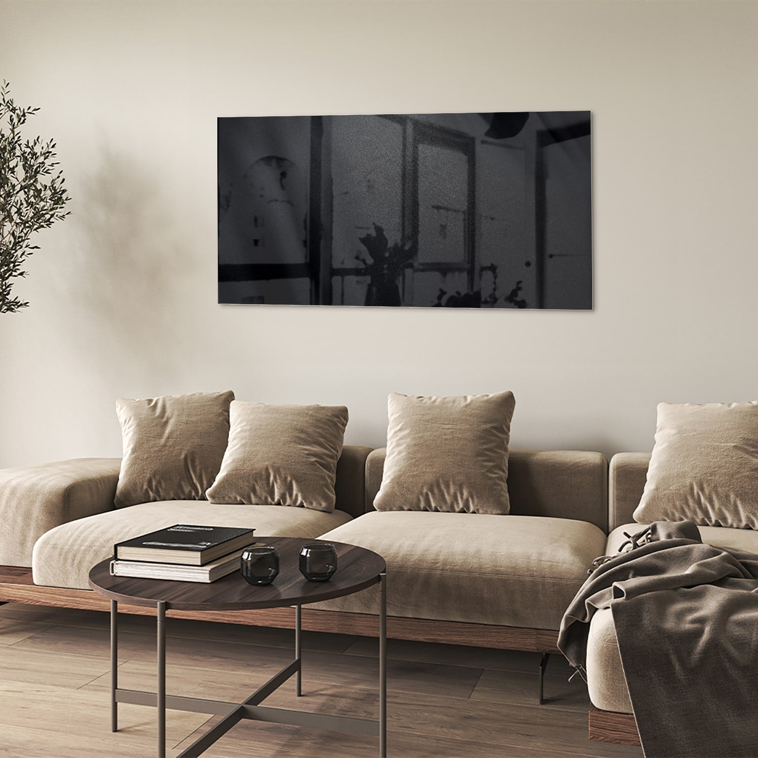 Modernes Glasbild in abstrakten schwarzen Tönen – Glasbild aus Sicherheitsglas, Größe 90x60