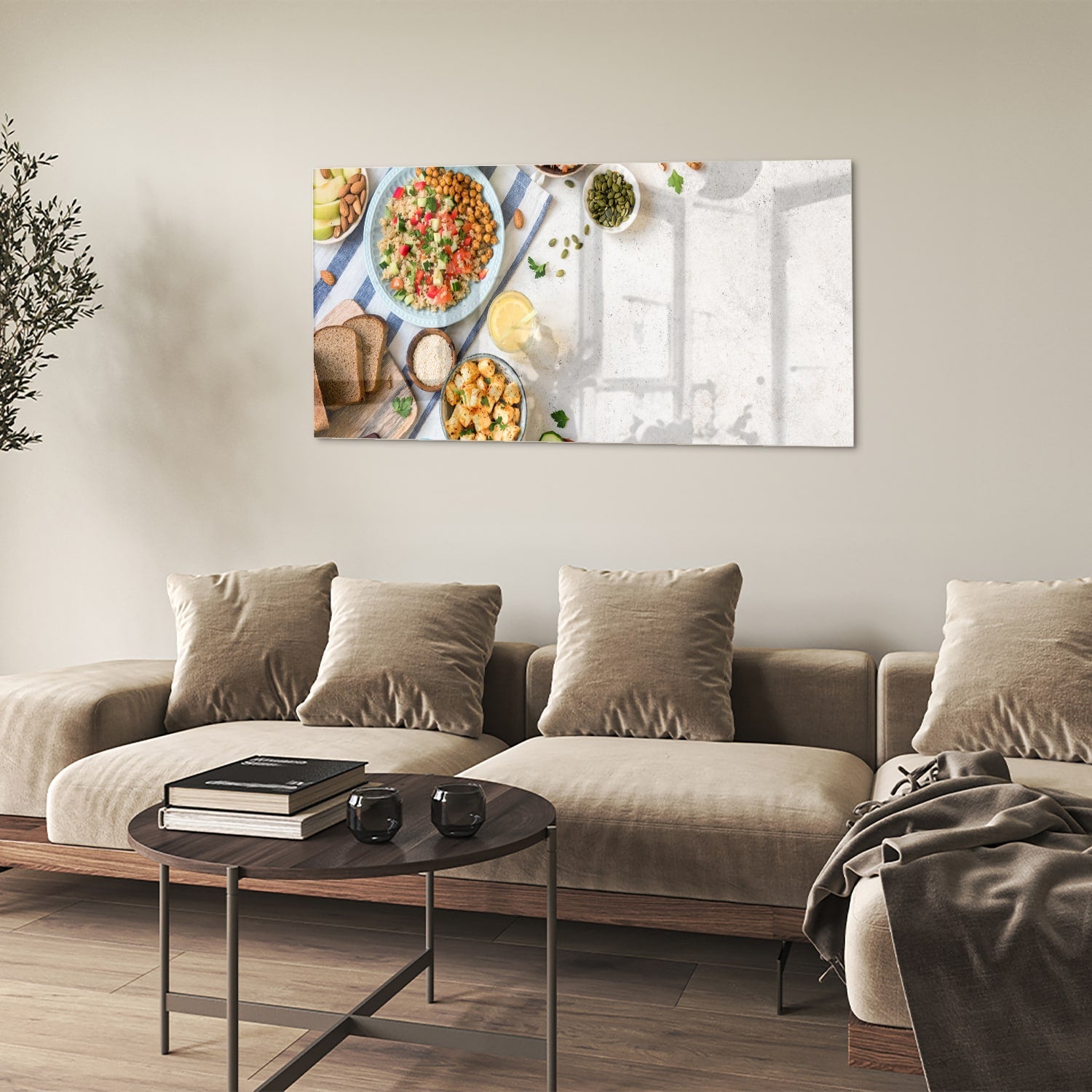 Farbenfrohes Glasbild mit frischen Speisen – Glasbild aus Sicherheitsglas, Größe 90x60