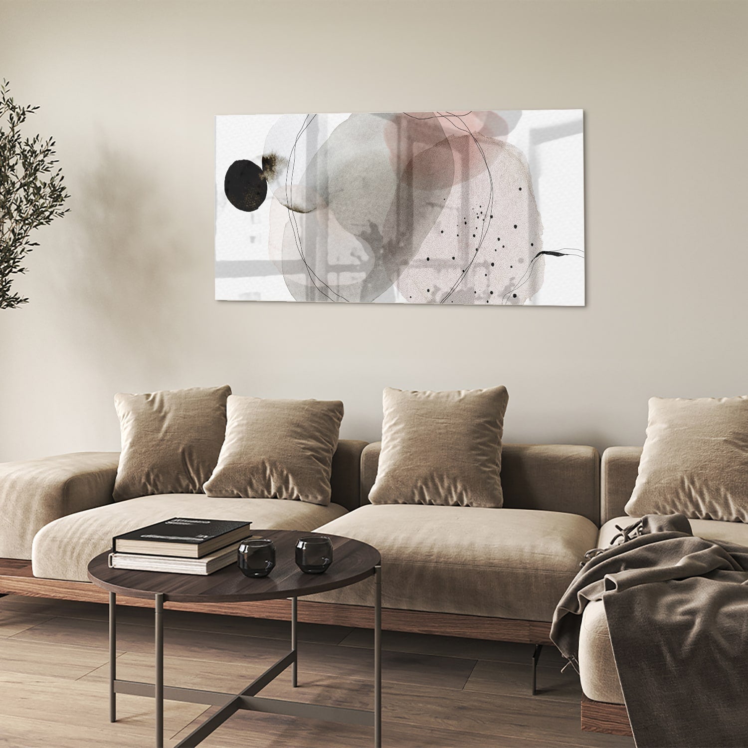 Abstraktes Glasbild mit organischen Formen – Glasbild aus Sicherheitsglas, Größe 90x60