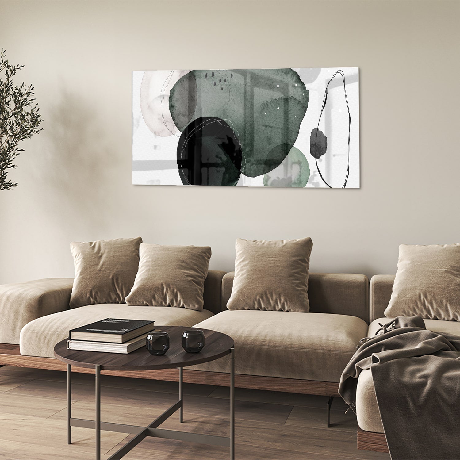Abstraktes Glasbild in grünen Farbtönen – Glasbild aus Sicherheitsglas, Größe 90x60
