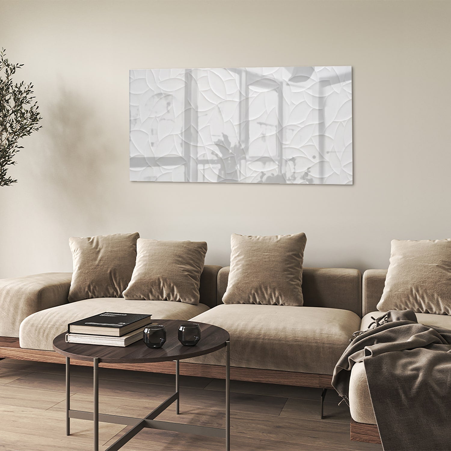 Elegantes Glasbild mit weißer Textur – Glasbild aus Sicherheitsglas, Größe 90x60