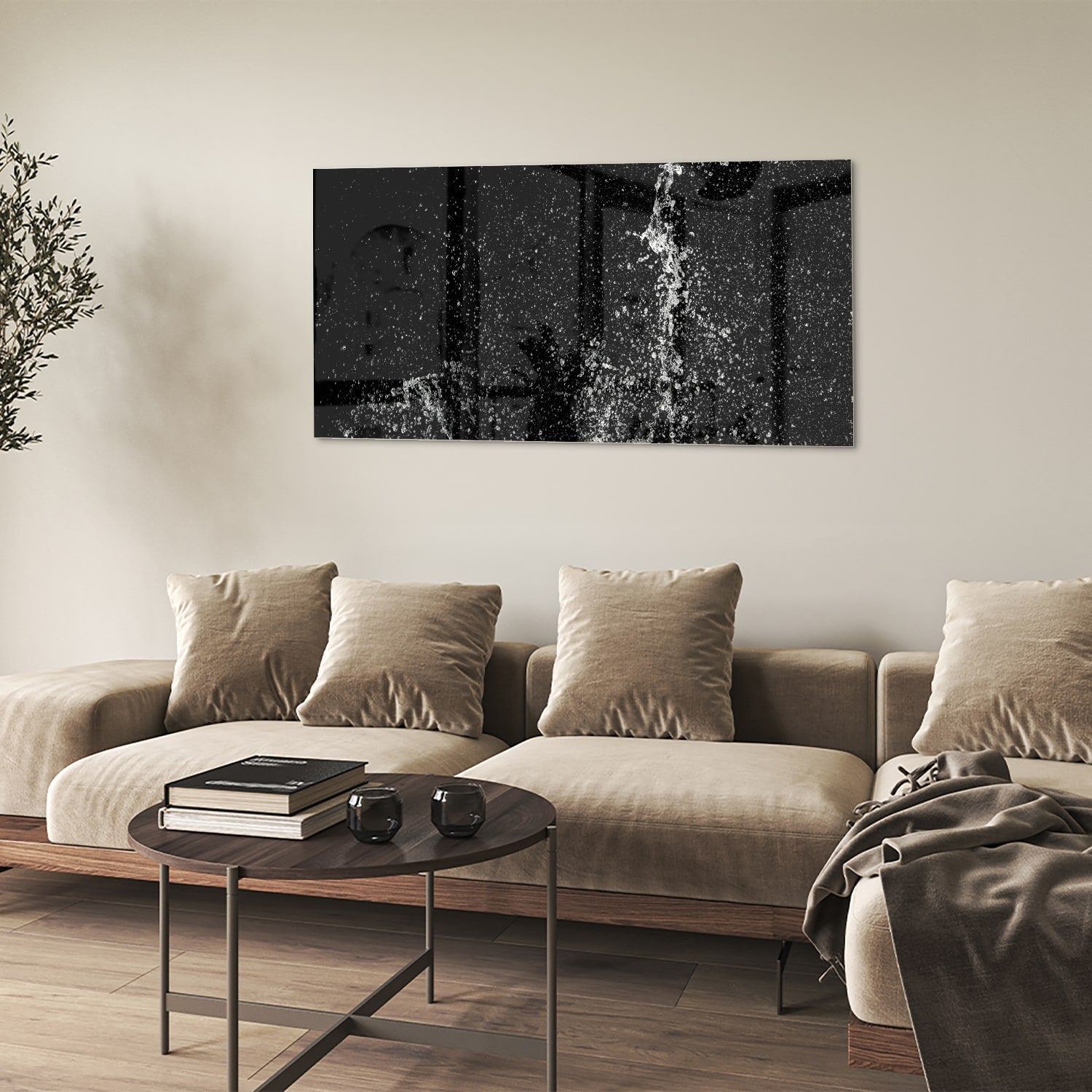 Schwarz-Weiß-Glasbild mit Spritzwassereffekt – Glasbild aus Sicherheitsglas, Größe 90x60