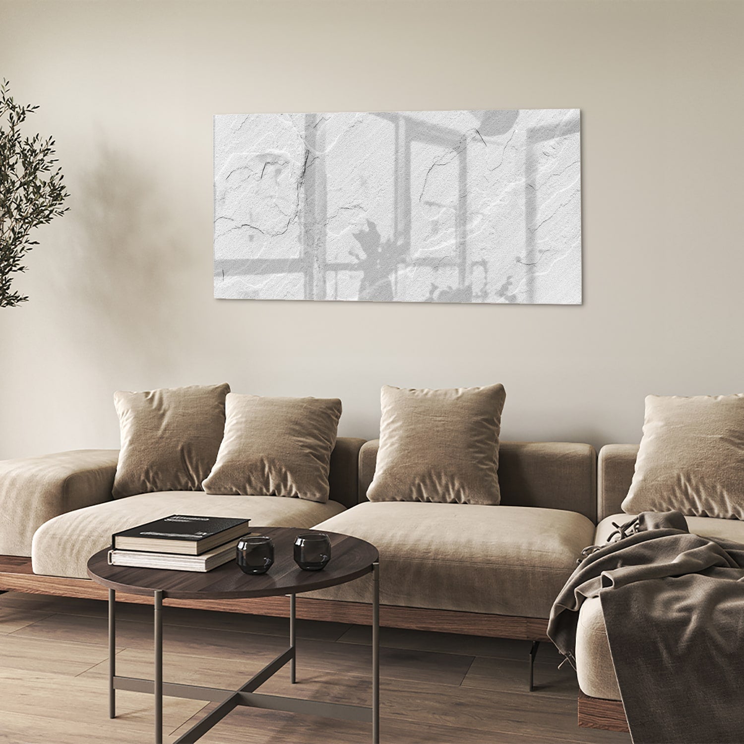 Minimalistisches Glasbild in Grautönen – Glasbild aus Sicherheitsglas, Größe 90x60