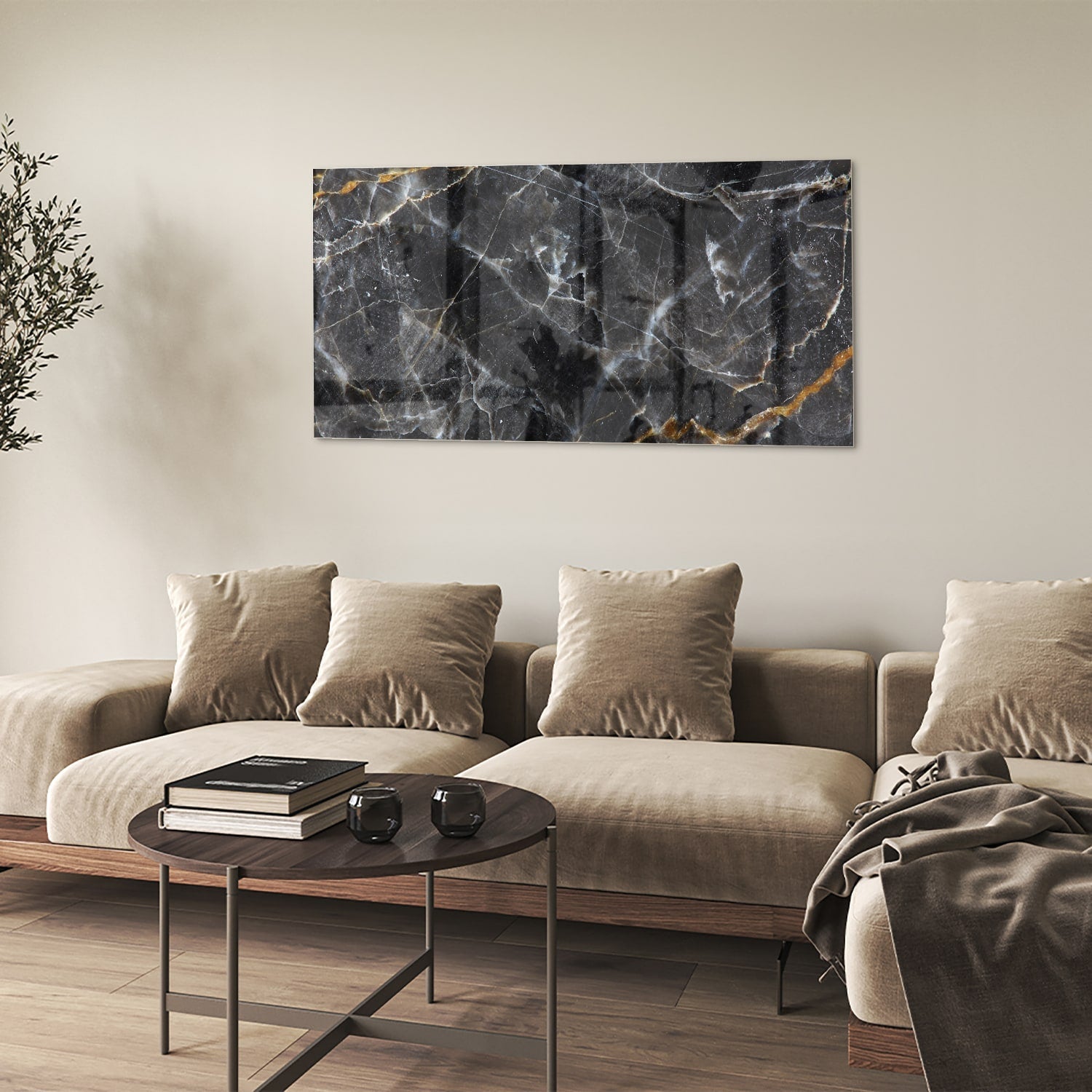 Elegantes Glasbild mit Marmormuster – Glasbild aus Sicherheitsglas, Größe 90x60