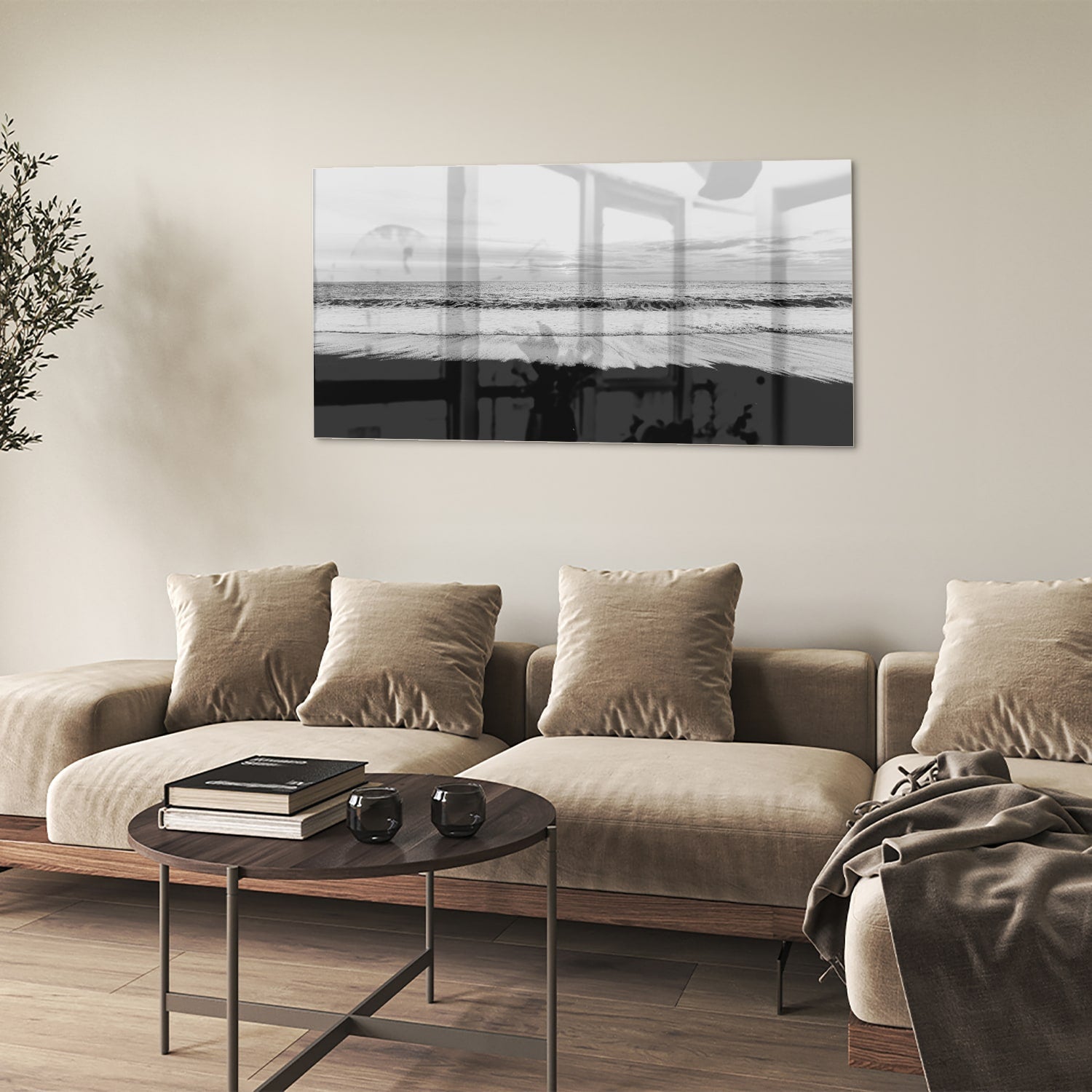 Minimalistisches Schwarz-Weiß-Glasbild – Glasbild aus Sicherheitsglas, Größe 90x60