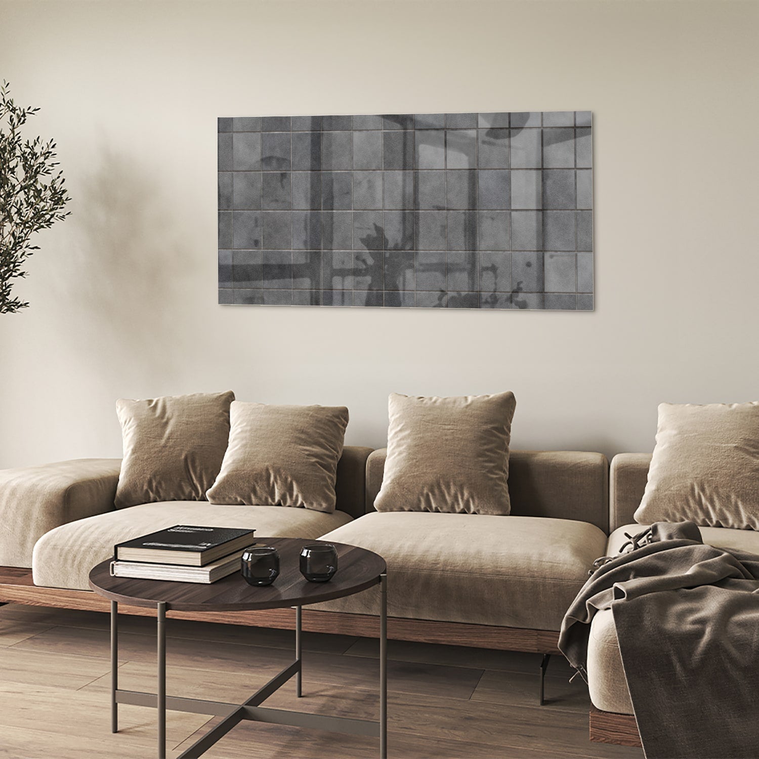 Modernes Glasbild mit Grautönen – Glasbild aus Sicherheitsglas, Größe 90x60