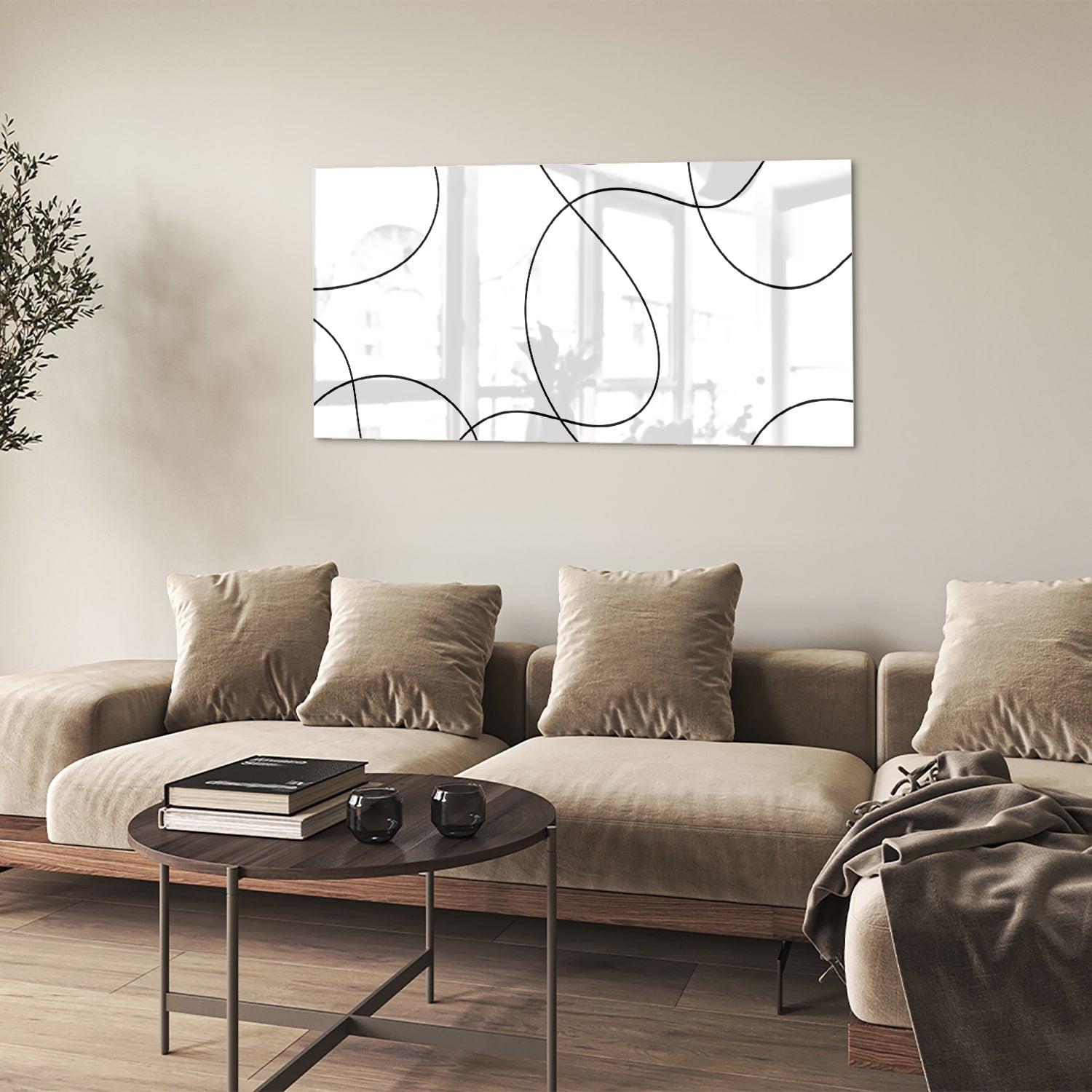 Modernes Glasbild mit schwarzen Linien – Glasbild aus Sicherheitsglas, Größe 90x60