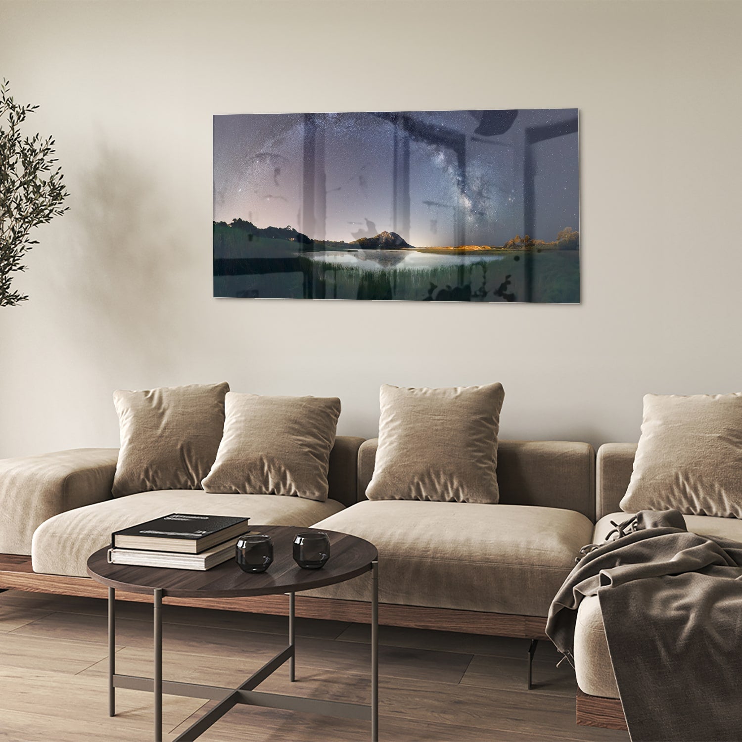 Glasbild: Sternenhimmel und Berge – Glasbild aus Sicherheitsglas, Größe 90x60