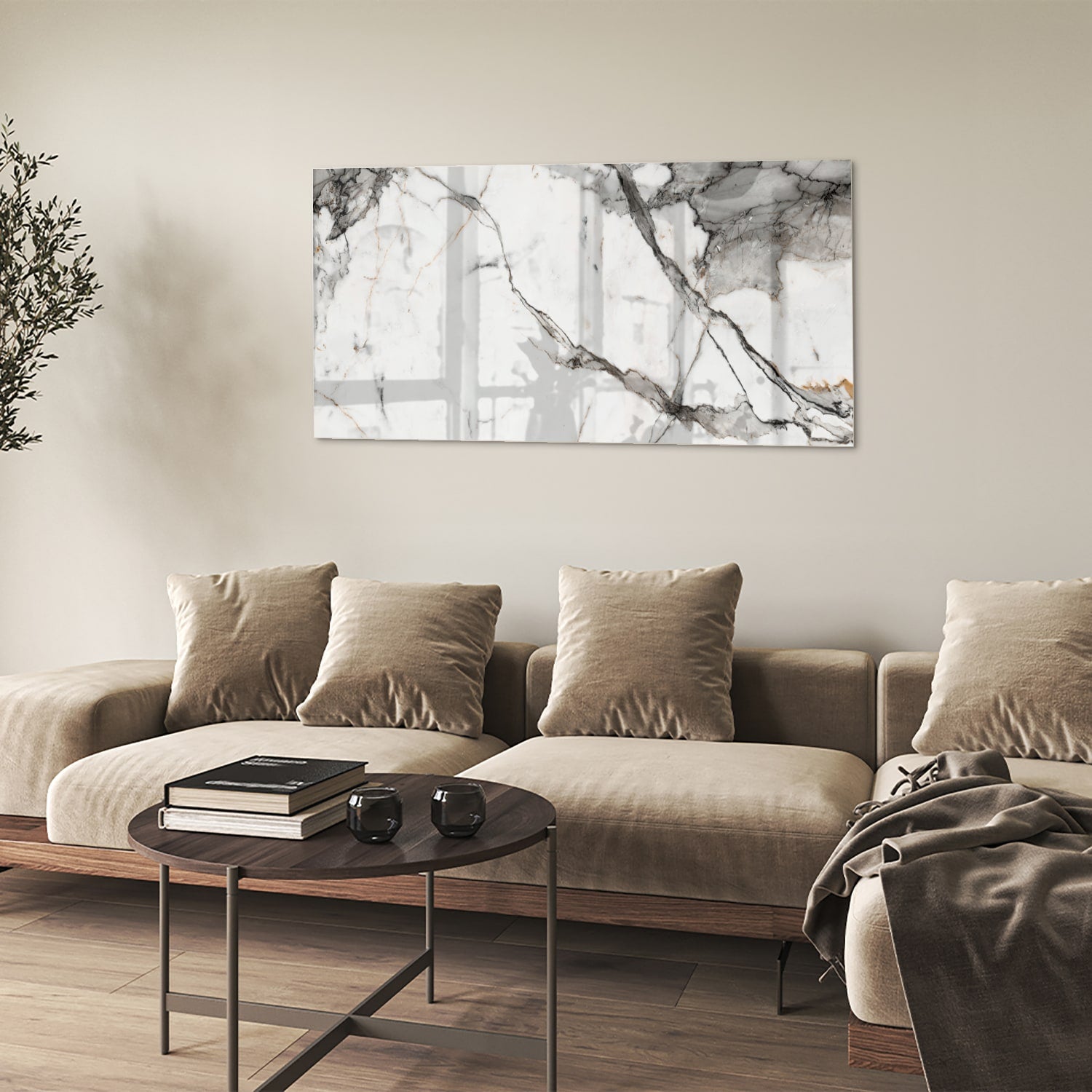 Elegantes Glasbild in Marmoroptik – Glasbild aus Sicherheitsglas, Größe 90x60