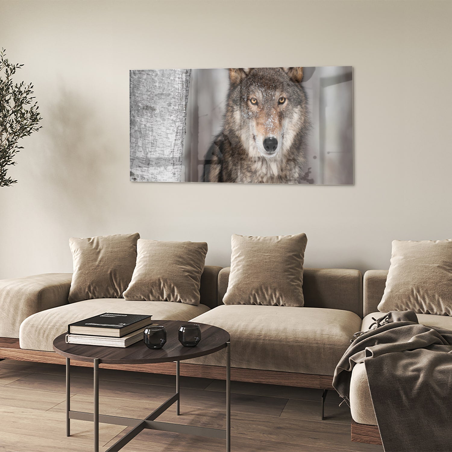 Beeindruckendes Glasbild mit einem Wolf – Glasbild aus Sicherheitsglas, Größe 90x60