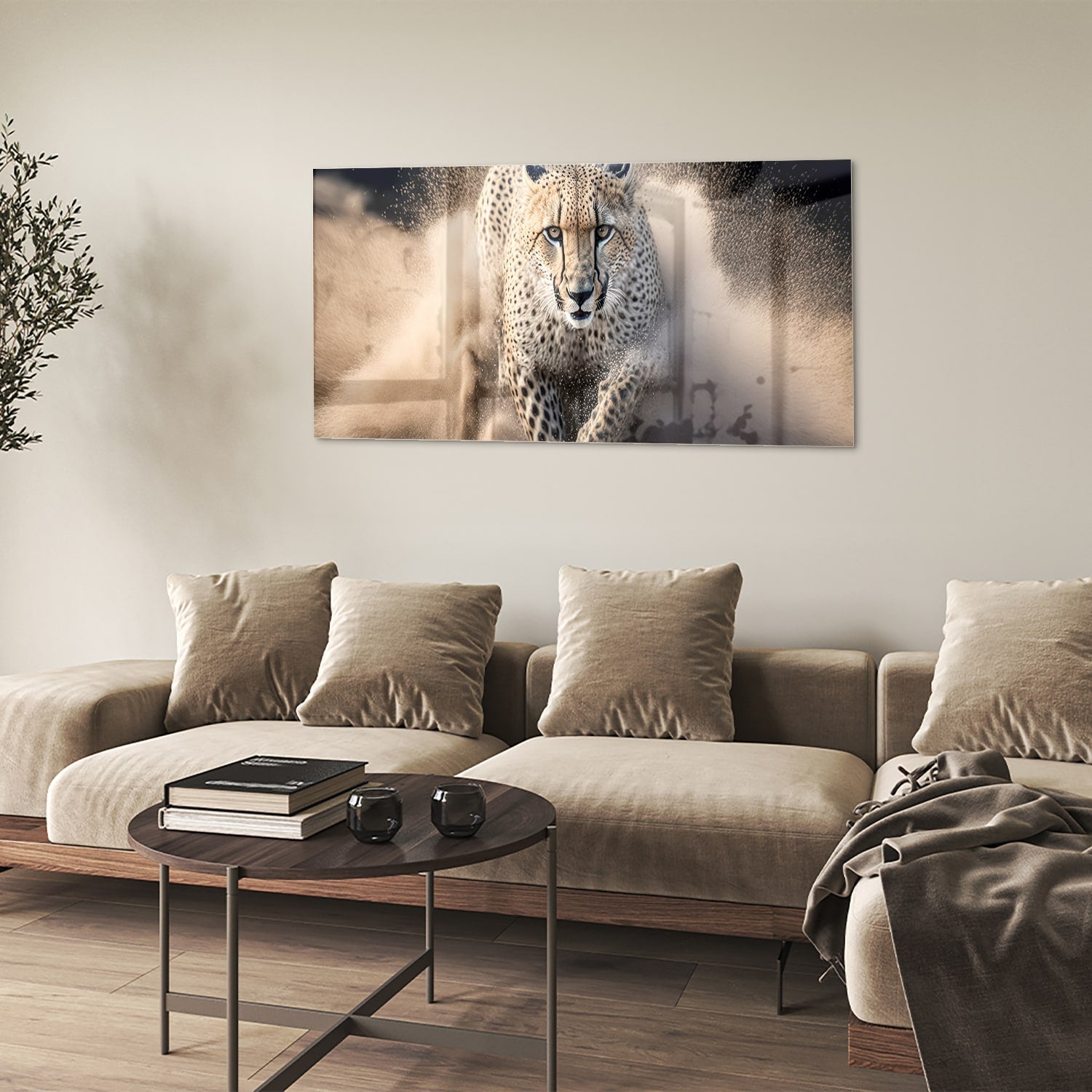 Dynamisches Glasbild mit einem Geparden – Glasbild aus Sicherheitsglas, Größe 90x60