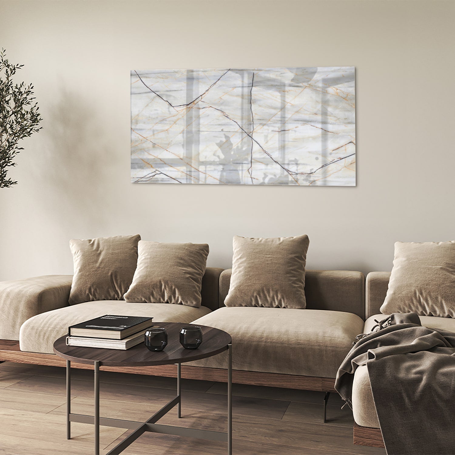 Elegantes Glasbild mit Marmoroptik – Glasbild aus Sicherheitsglas, Größe 90x60