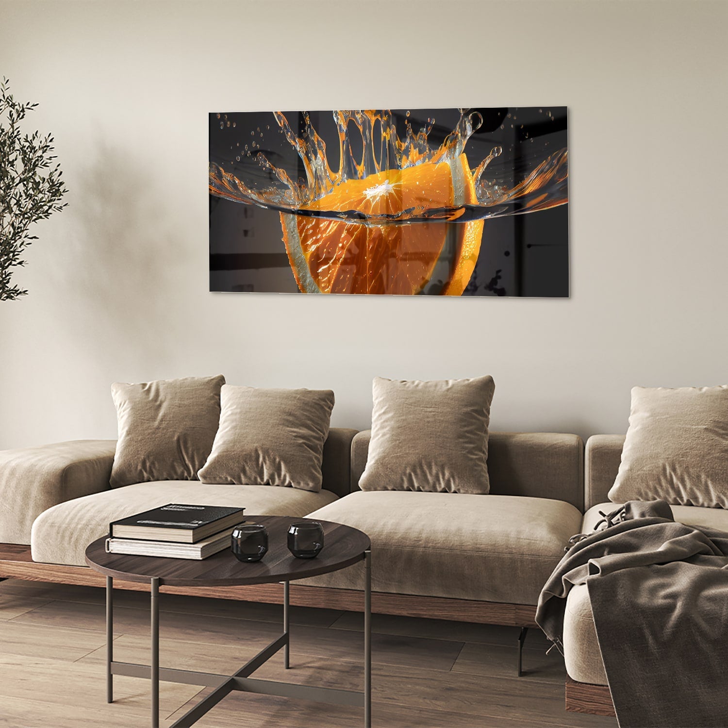 Dynamisches orangefarbenes Glasbild – Glasbild aus Sicherheitsglas, Größe 90x60