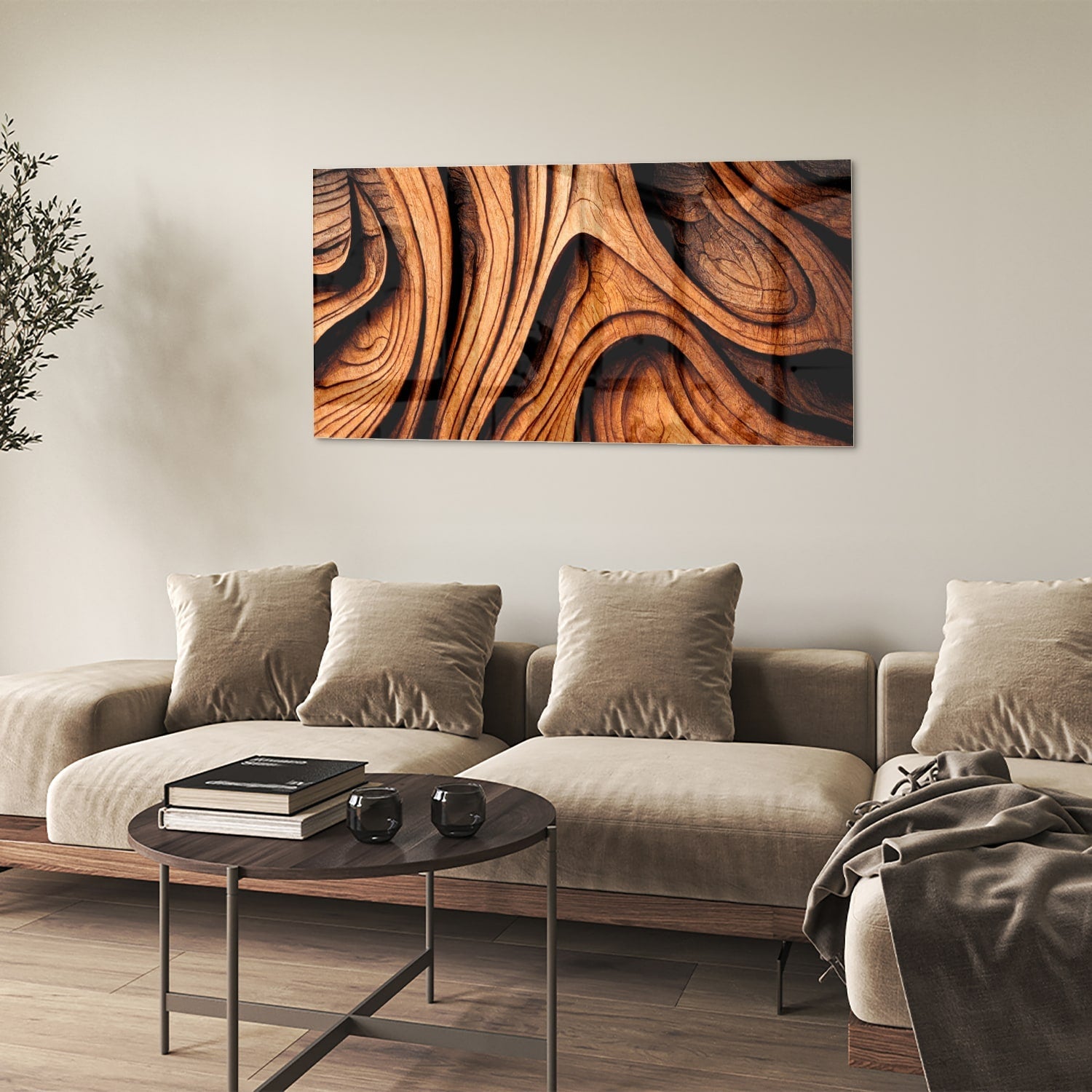 Elegantes Glasbild mit Holzstruktur – Glasbild aus Sicherheitsglas, Größe 90x60