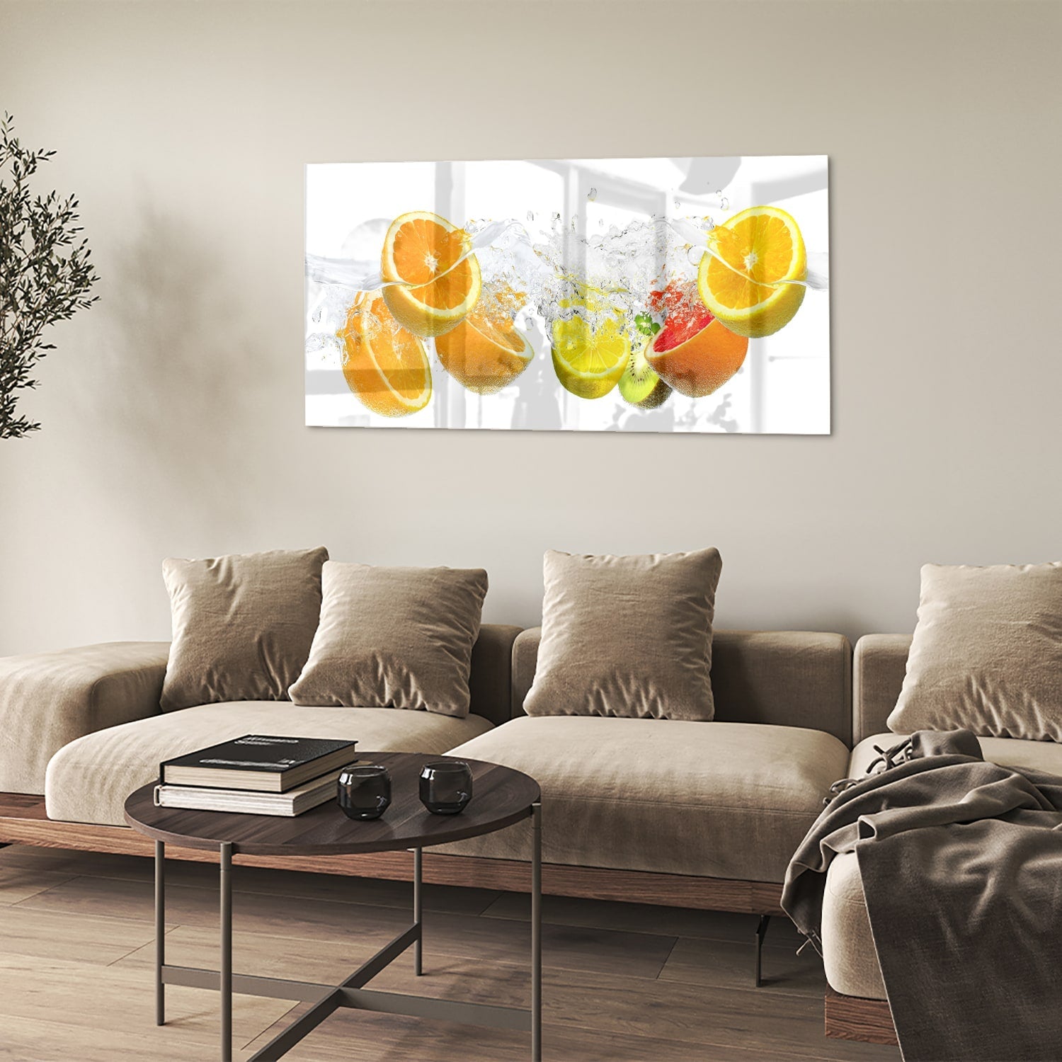 Erfrischendes Glasbild mit Zitrusfrüchten – Glasbild aus Sicherheitsglas, Größe 90x60