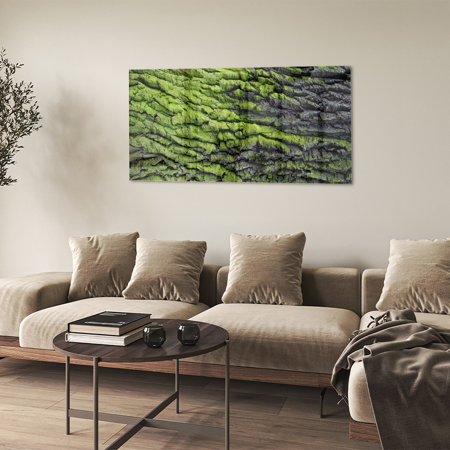 Glasbild mit moosartiger Textur – Glasbild aus Sicherheitsglas, Größe 90x60