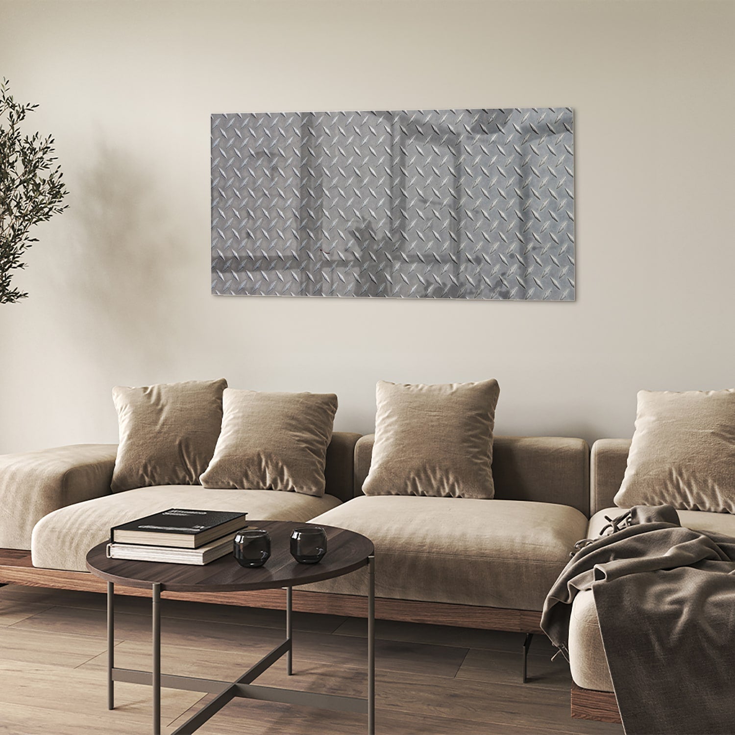 Industrielles Glasbild mit Karomuster – Glasbild aus Sicherheitsglas, Größe 90x60