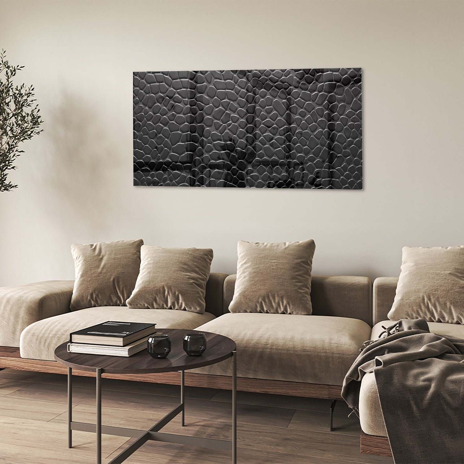 Modernes Glasbild mit Textur in Schwarz – Glasbild aus Sicherheitsglas, Größe 90x60