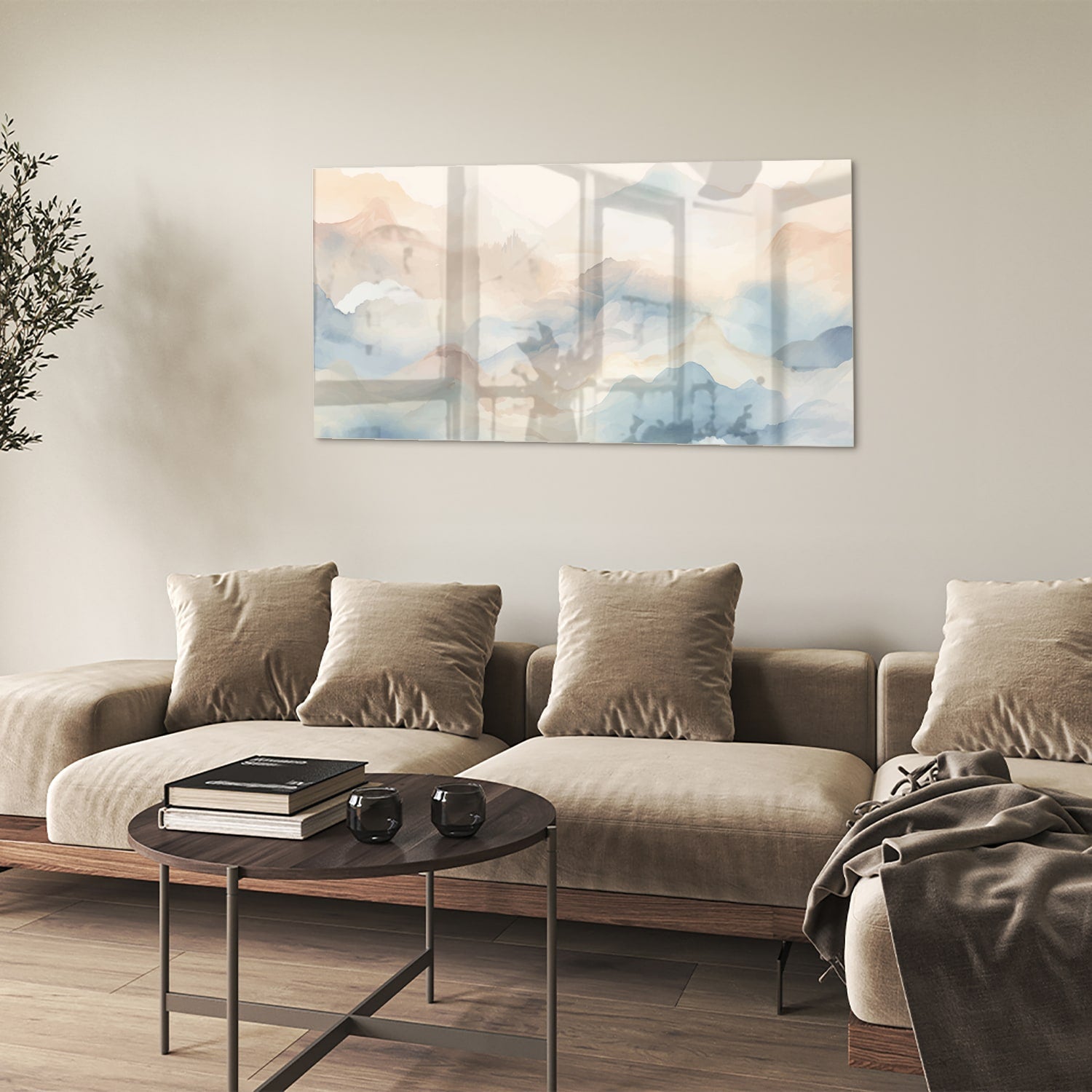 Glasbild mit träumerischer Berglandschaft – Glasbild aus Sicherheitsglas, Größe 90x60