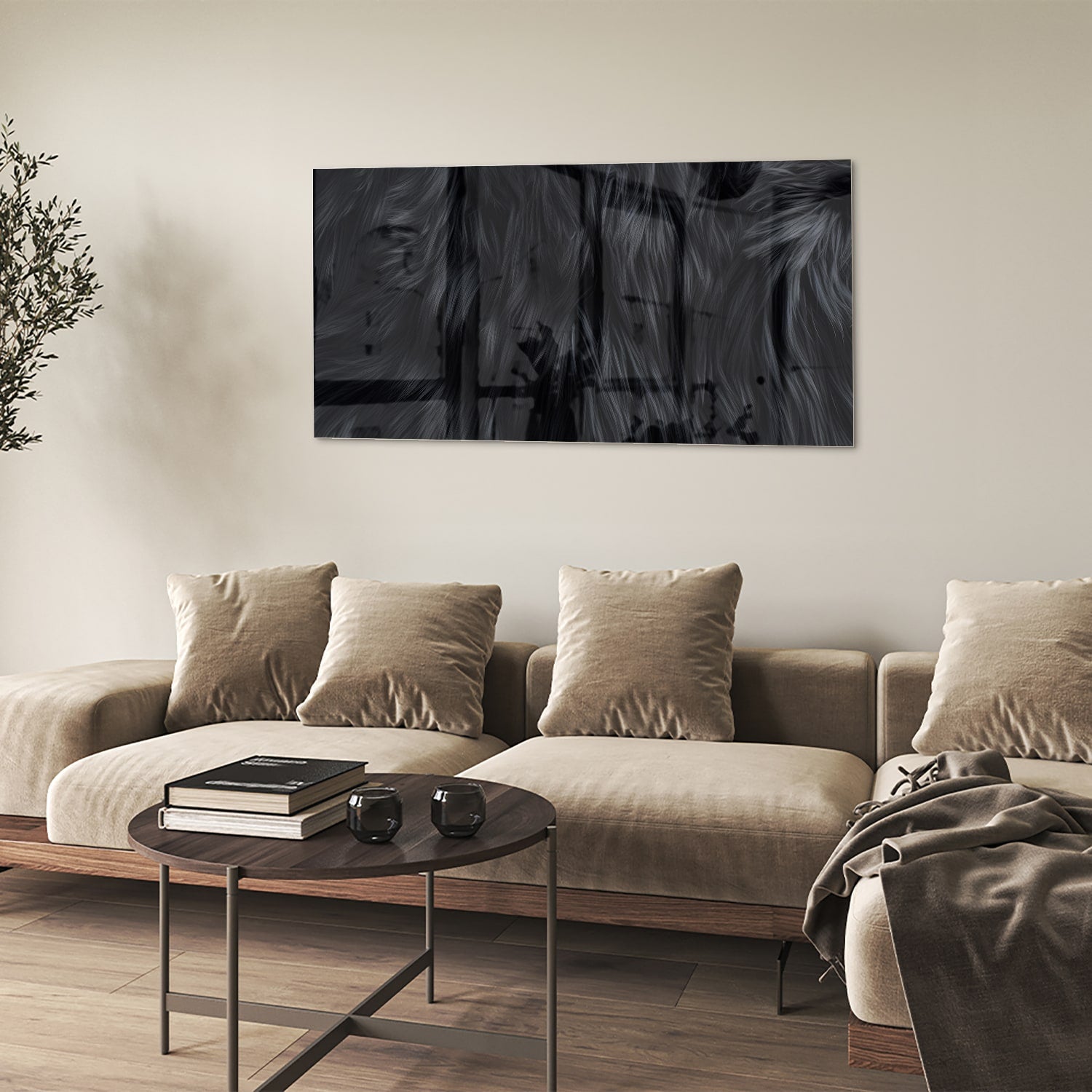Schwarzes Glasbild mit abstraktem Muster – Glasbild aus Sicherheitsglas, Größe 90x60